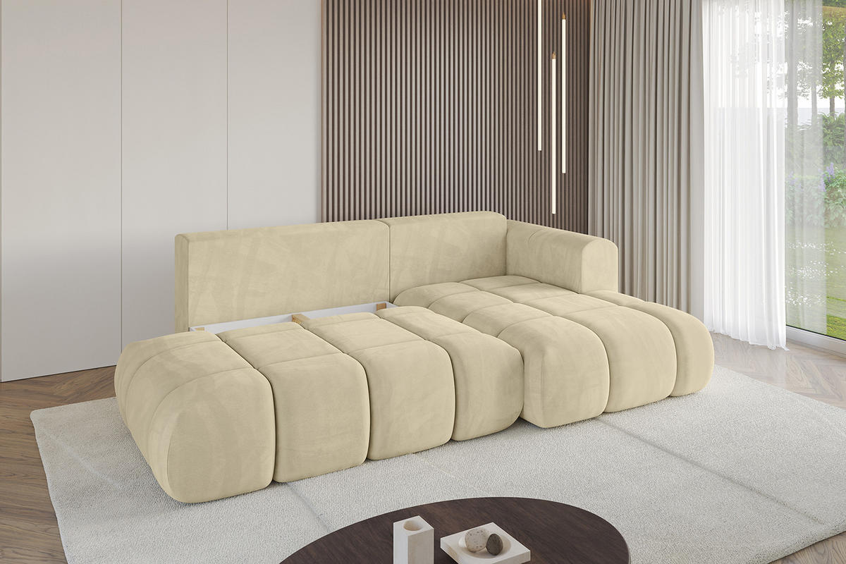 ECKSOFA Ottomane Rechts CLOUD-L 289x180x40 Beige Velours - Beige, Holzwerkstoff/Kunststoff (289/180cm) - ALTDECOR