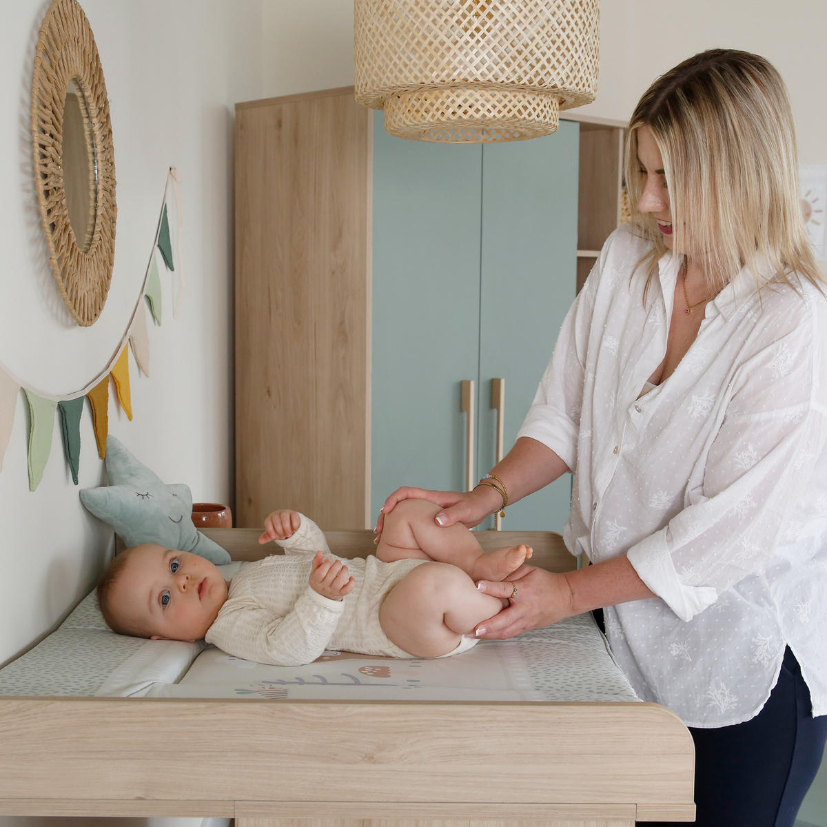 WICKELKOMMODE Selva - Grün, Holz (118/103/77cm) - Roba