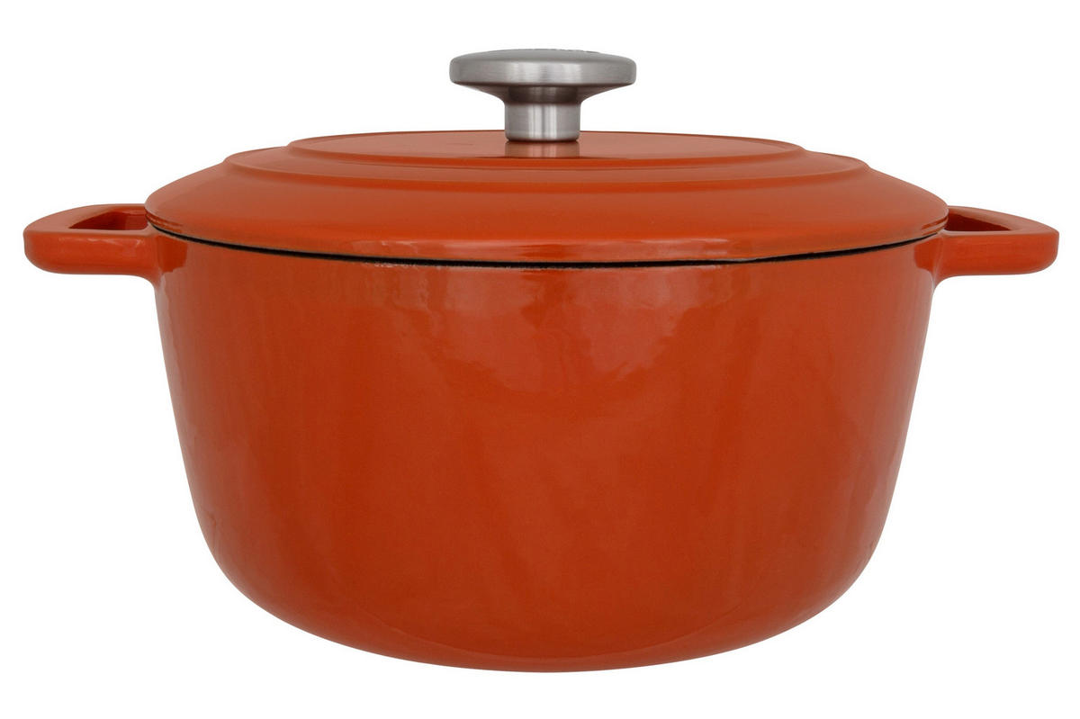 KASSEROLLE Bratpfanne Fontestic Gusseisen Rost Ø 24 cm / 4,6 Liter - Emailliert - Orange, Keramik (1/2/12cm) - Cosy & Trendy