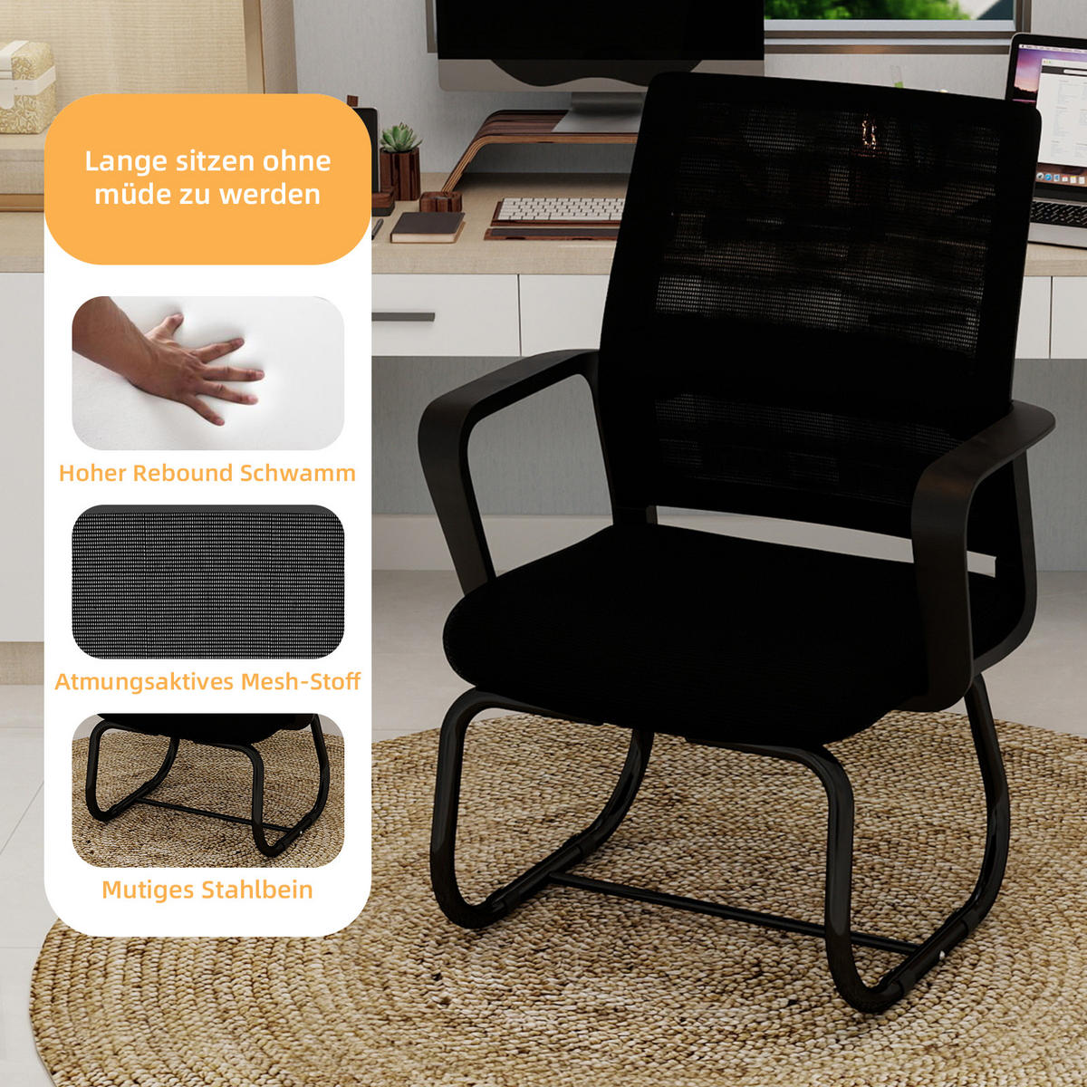 BÜROSTUHL Netz Schwarz - Schwarz, Textil/Metall (59/90/55cm) - WISHDOR