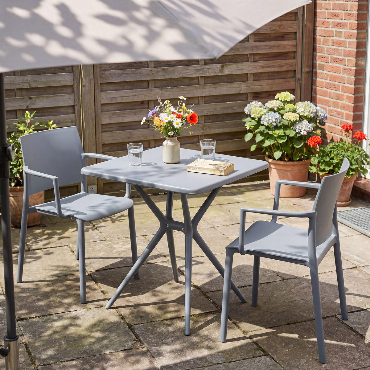 GARTENMÖBEL-SET Frida 2 Stühle 186x72x81cm Kunststoff Grau Balkonset - Grau, Kunststoff - DELUKE