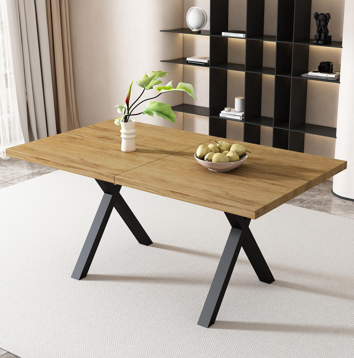 ESSTISCH 140/80/76 cm in Eichefarben mit Kreuzgestell und MDF-Tischplatte - Eichefarben, Holzwerkstoff (140/80/76cm) - Flora Grace