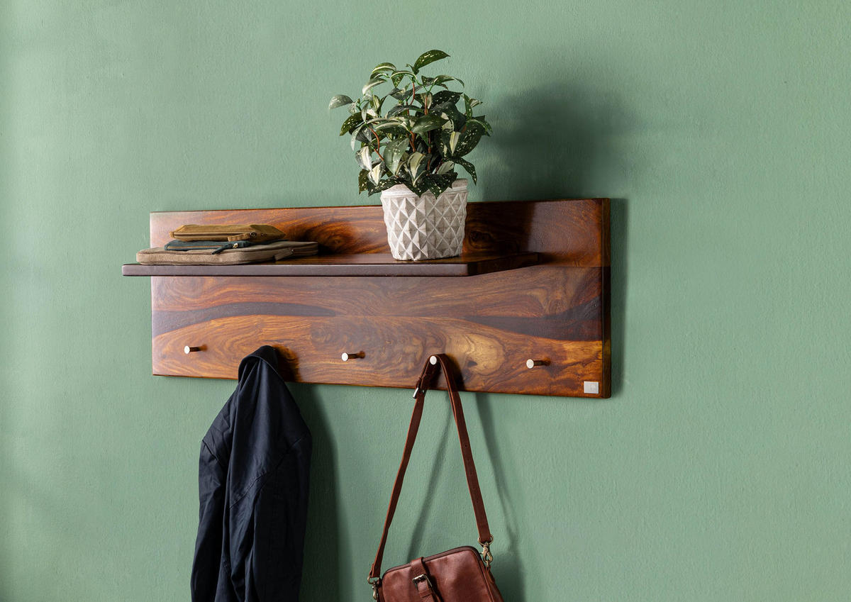 WANDGARDEROBE Sheesham 115x23x35 walnuss gewachst TORONTO #272 - Dunkelbraun, Holz (115/35/23cm) - Massivmoebel24
