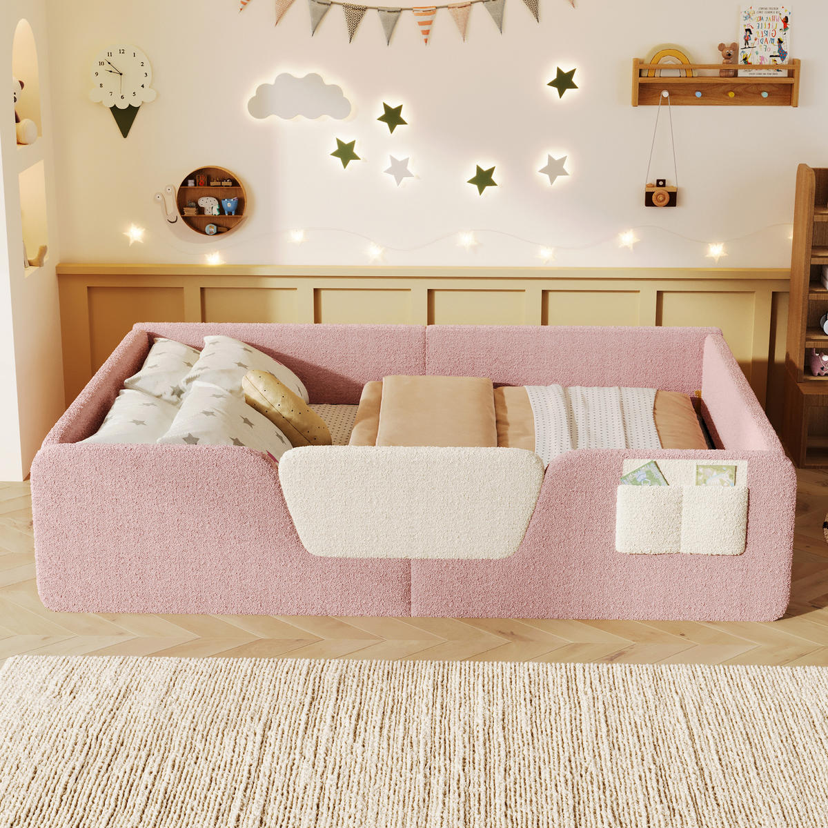 KINDERBETT 140/190 cm in Rosa mit abnehmbaren Seitengittern und Stofftasche Samt - Rosa, Holzwerkstoff/Textil (140/190cm) - STILVORA