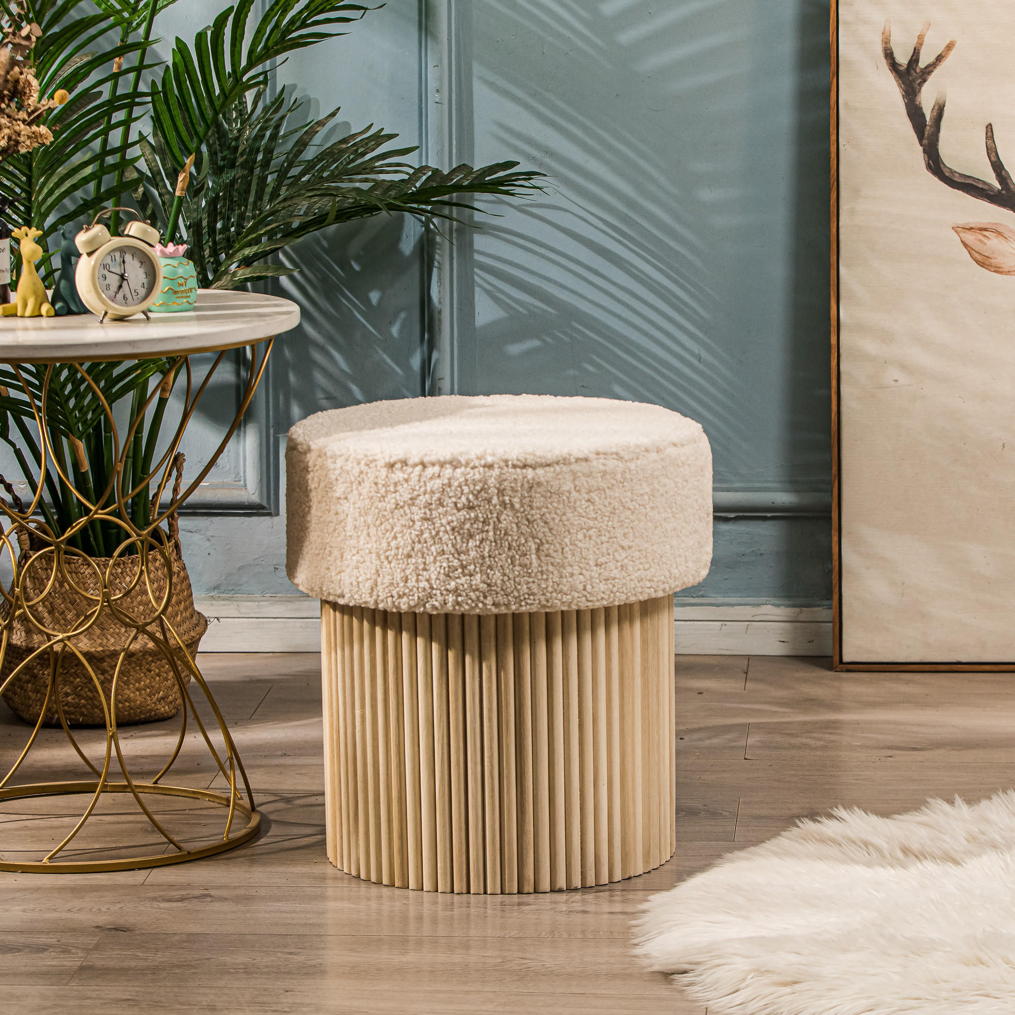 POUF Samt Weiß - Weiß, Textil (43/45/43cm) - Nordlys