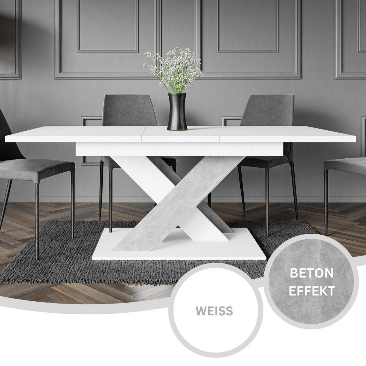 ESSTISCH Grau Betonoptik und Weiß Ausziehbar 140 - 180 cm - Weiß/Grau, Holzwerkstoff (140/80/75cm) - PROSPERO