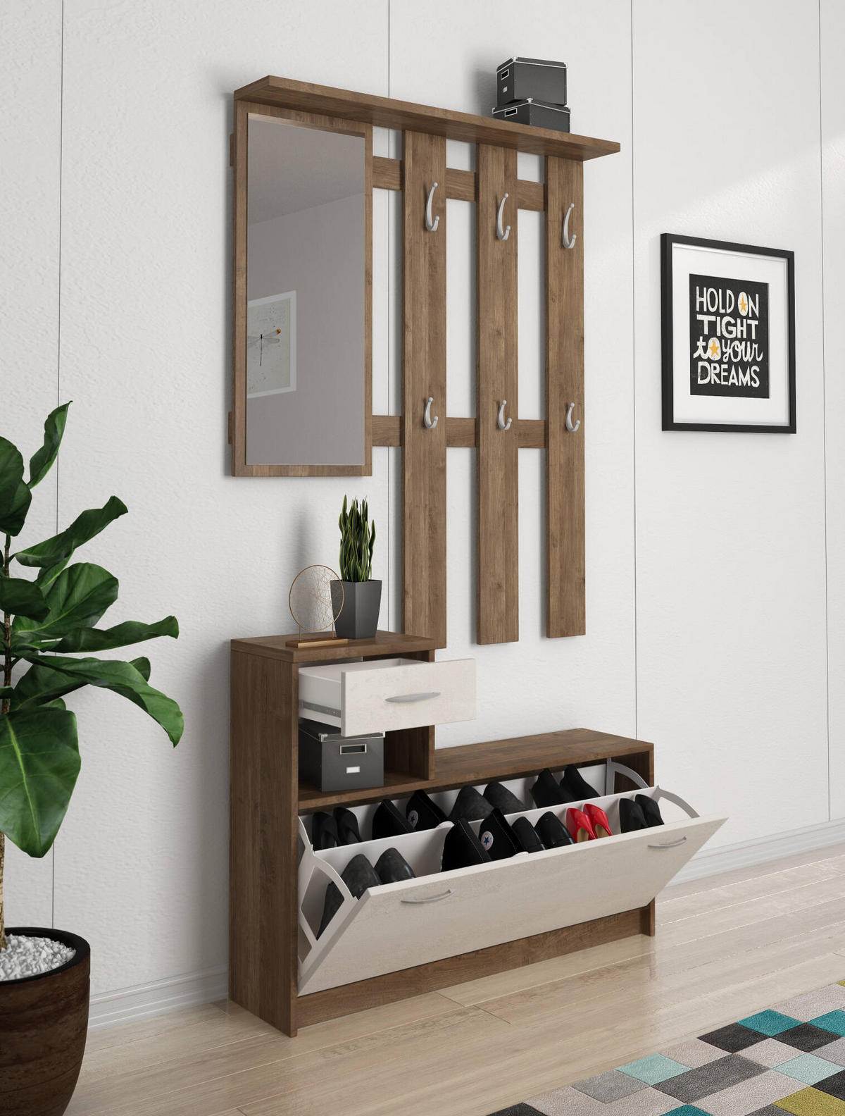 GARDEROBE Holz-Effekt Weiße Eiche 25x100h180 - Alteiche/Weiß, Holzwerkstoff (100/190/25.5cm) - DMORA
