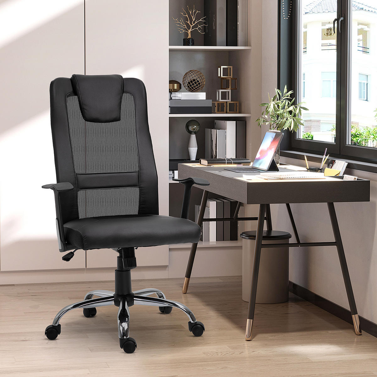 BÜROSTUHL, Drehstuhl, schwarz - Schwarz, Leder (73/118/66cm) - Vinsetto