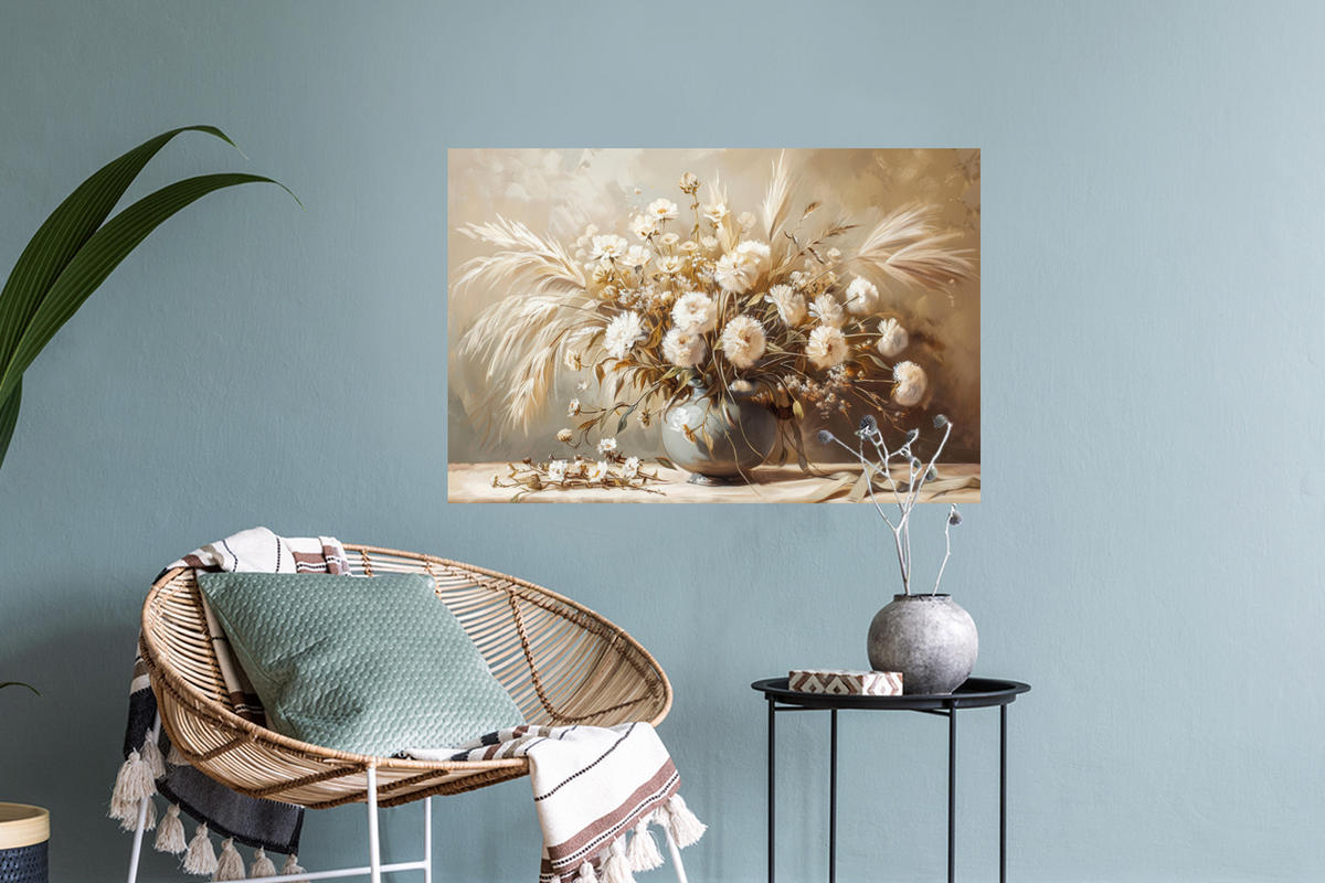 WANDTATTOO Blumen - Vase - Stilleben - Beige 60x40 cm - Creme, Kunststoff (60/40/0.1cm) - MuchoWow