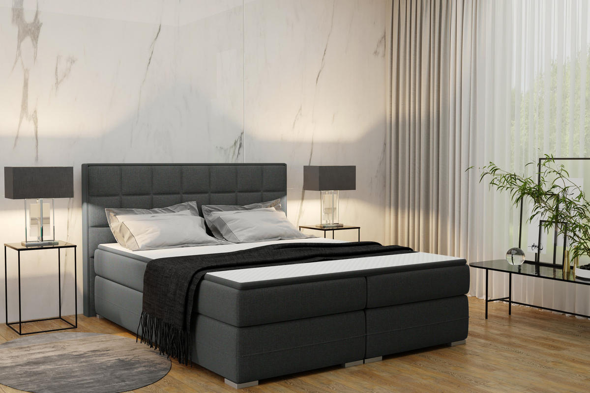 BOXBETT DAMALO, Stoff Sawana 180x200 cm Schwarz - Schwarz, Holz (200/200cm) - Kaiser Möbel