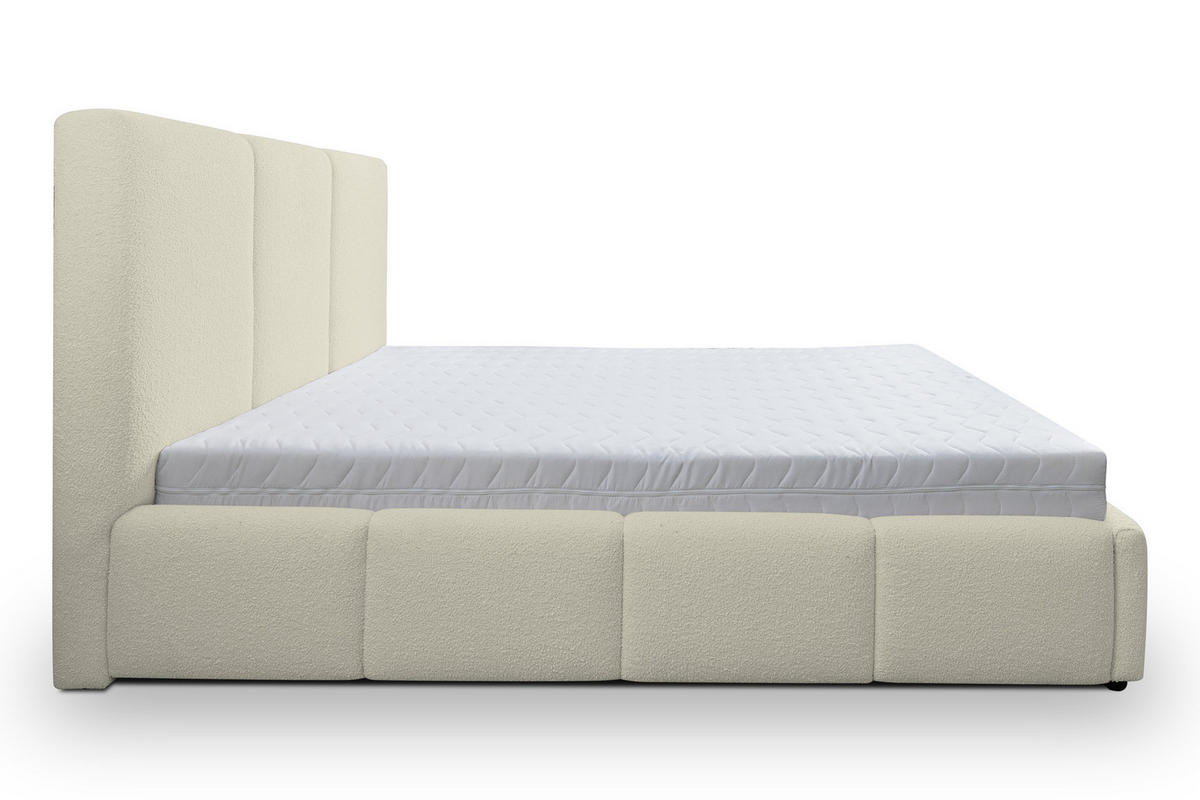 POLSTERBETT Basti mit Kopfteil, 160 x 200 cm, mit Bettkasten und Lattenrost aus Metall, Bouclé-Stoff, Frabe: Beige - Beige, Holz/Kunststoff (160/200cm) - VENASI MÖBEL