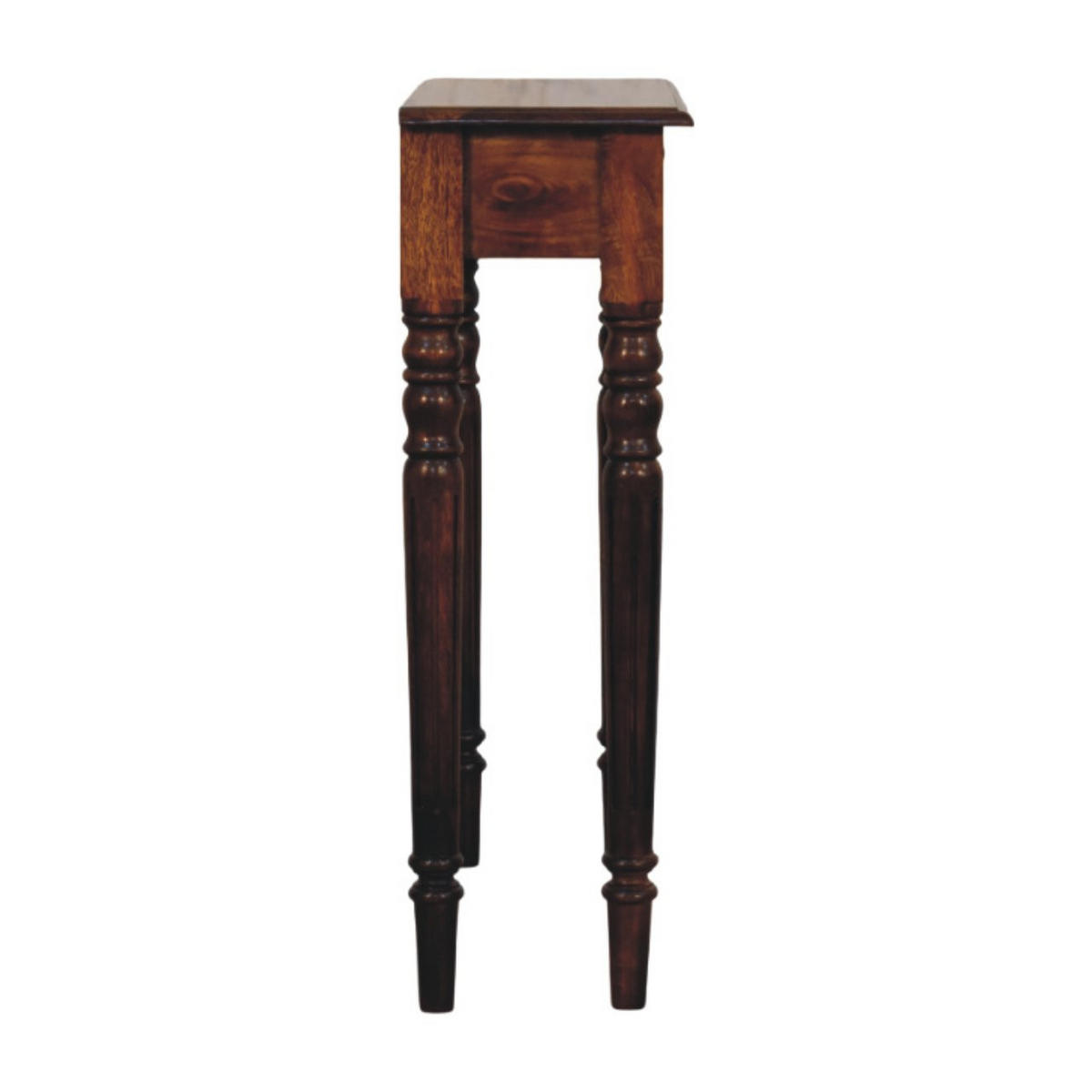 KONSOLENTISCH Massivholz Kastanienbraun Gedrechselte Beine, 1 Schublade - Dunkelbraun/Messingfarben, Mangoholz/Holz (70/80/25cm) - Artisan Furniture