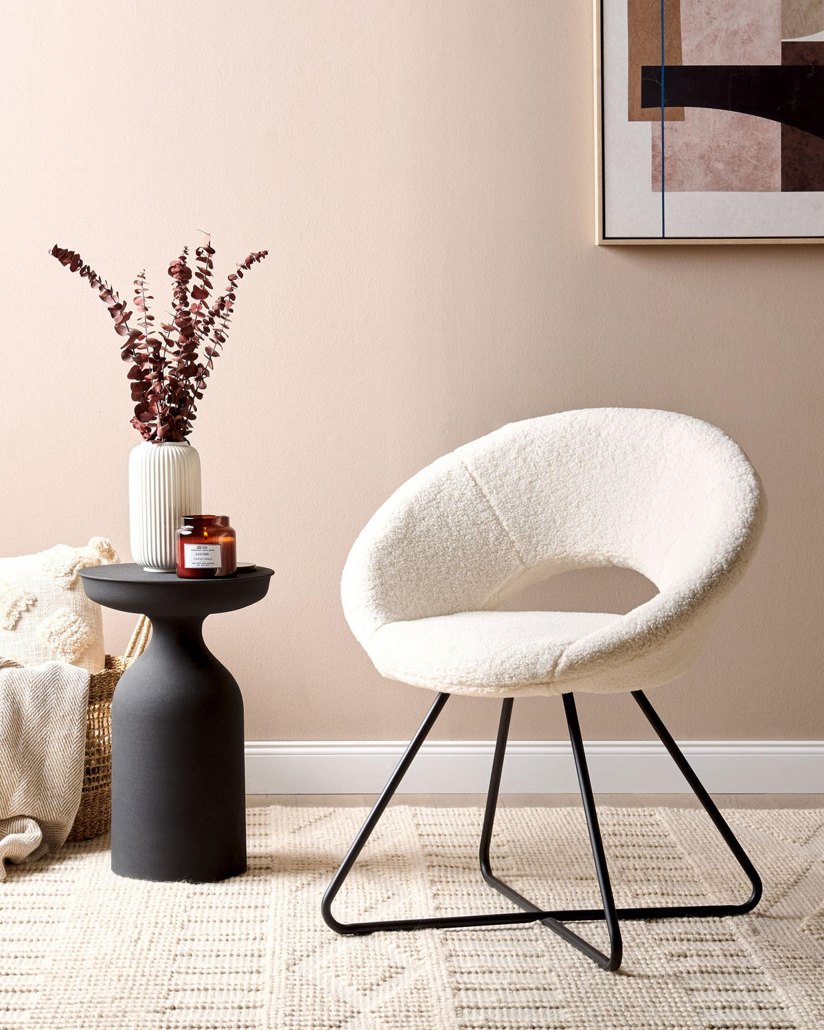 SESSEL Bouclé cremeweiß/schwarz Rachel - Schwarz/Weiß, Textil (65/77/57cm) - Beliani