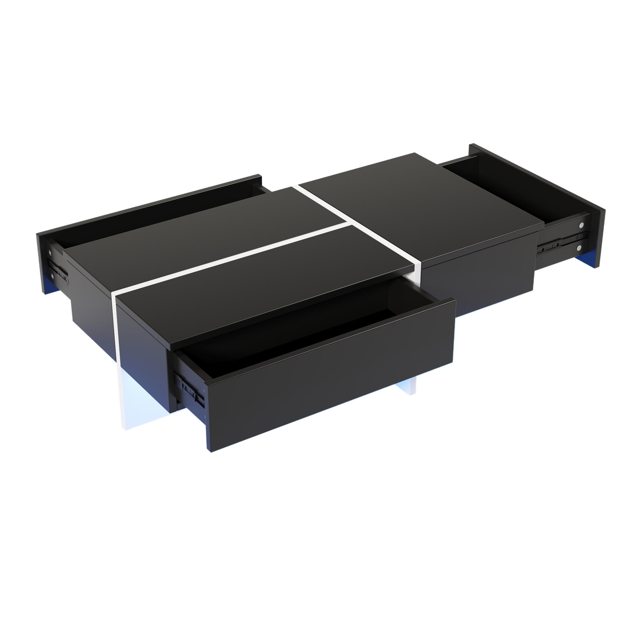 COUCHTISCH 100/50/34.5 cm schwarz aus Spanplatte mit LED-Beleuchtung und 3 Schubladen - Schwarz, Holzwerkstoff (100/50/34.5cm) - OKMYHOME