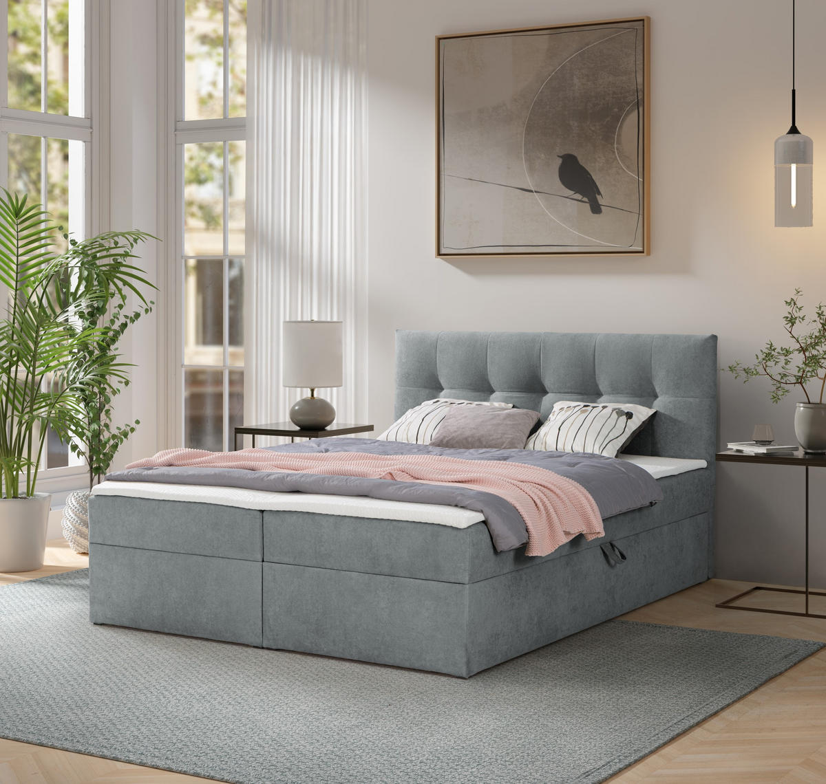 BOXBETT Toronto 160x200 Bonell-Matratze H3 und Topper - Dunkelgrau/Silberfarben, Holz/Holzwerkstoff (160/200cm) - Ravio