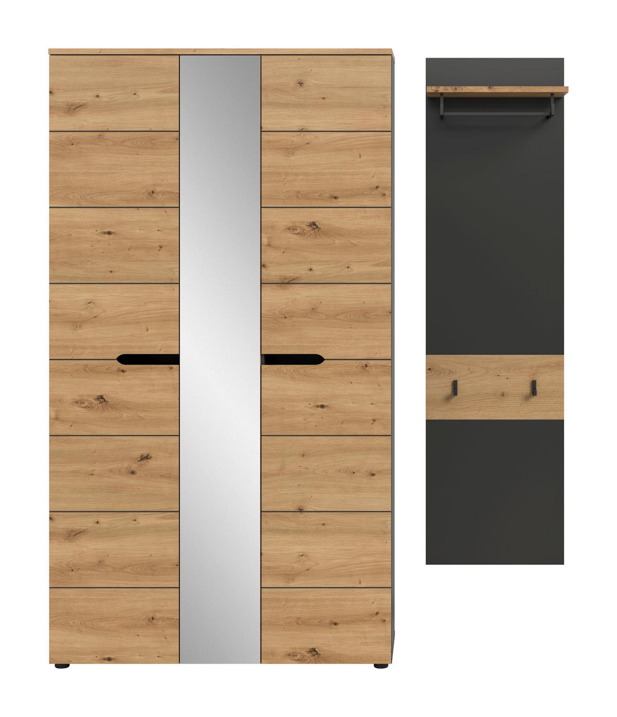 GARDEROBEN-SET Canu Artisan 165/37/190 cm - Grau, Holzwerkstoff (165/190/37cm) - Xonox