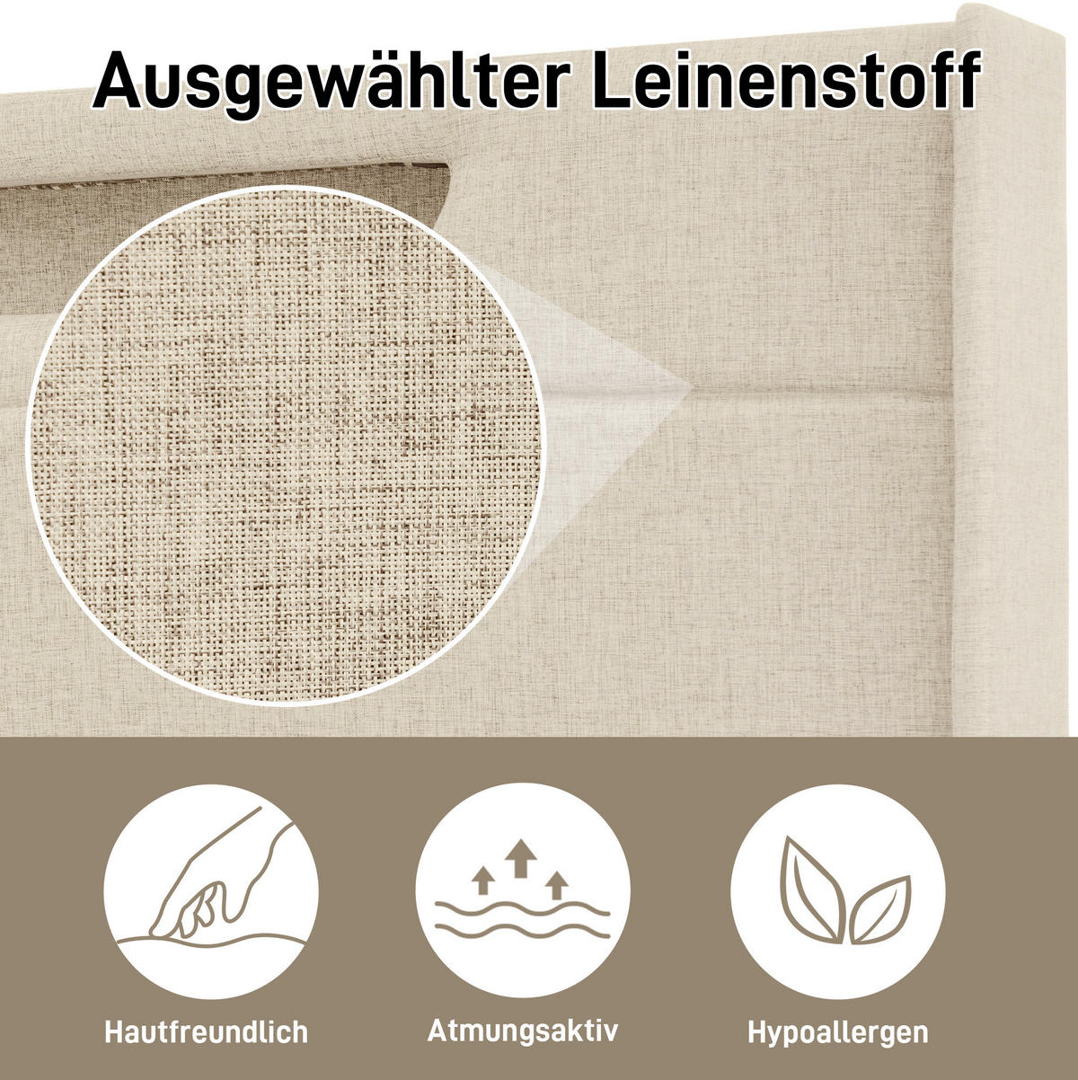 POLSTERBETT 140/200 cm Beige aus Leinen mit LED-Beleuchtung und USB-Anschluss - Beige, Textil (140/200cm) - OKMYHOME