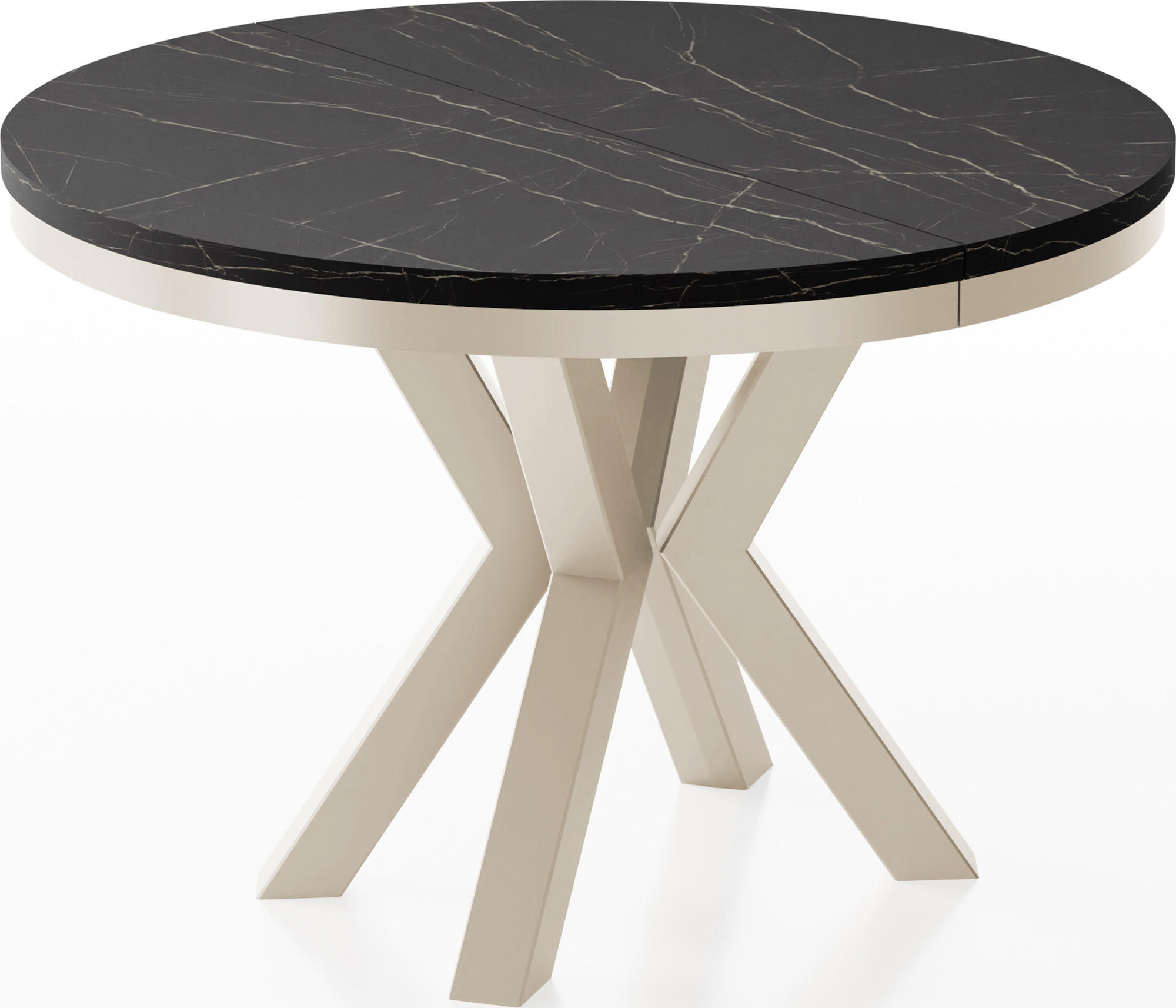 ESSTISCH Clara Beige Cashmere runder ausziehbarer, Marmor Schwarz 120-200/120/76 cm - Kaschmir/Anthrazit, Holzwerkstoff/Metall (120/120/76cm) - WFL GROUP