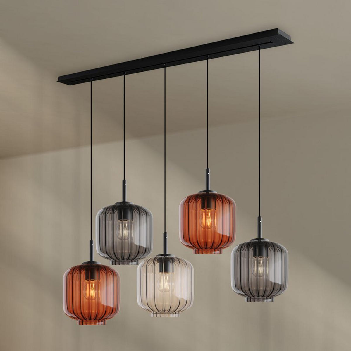 HÄNGELEUCHTE Velo 5-flammig Mehrfarbig Ø 20cm - Multicolor/Schwarz, Glas (20/20/20cm) - s.luce