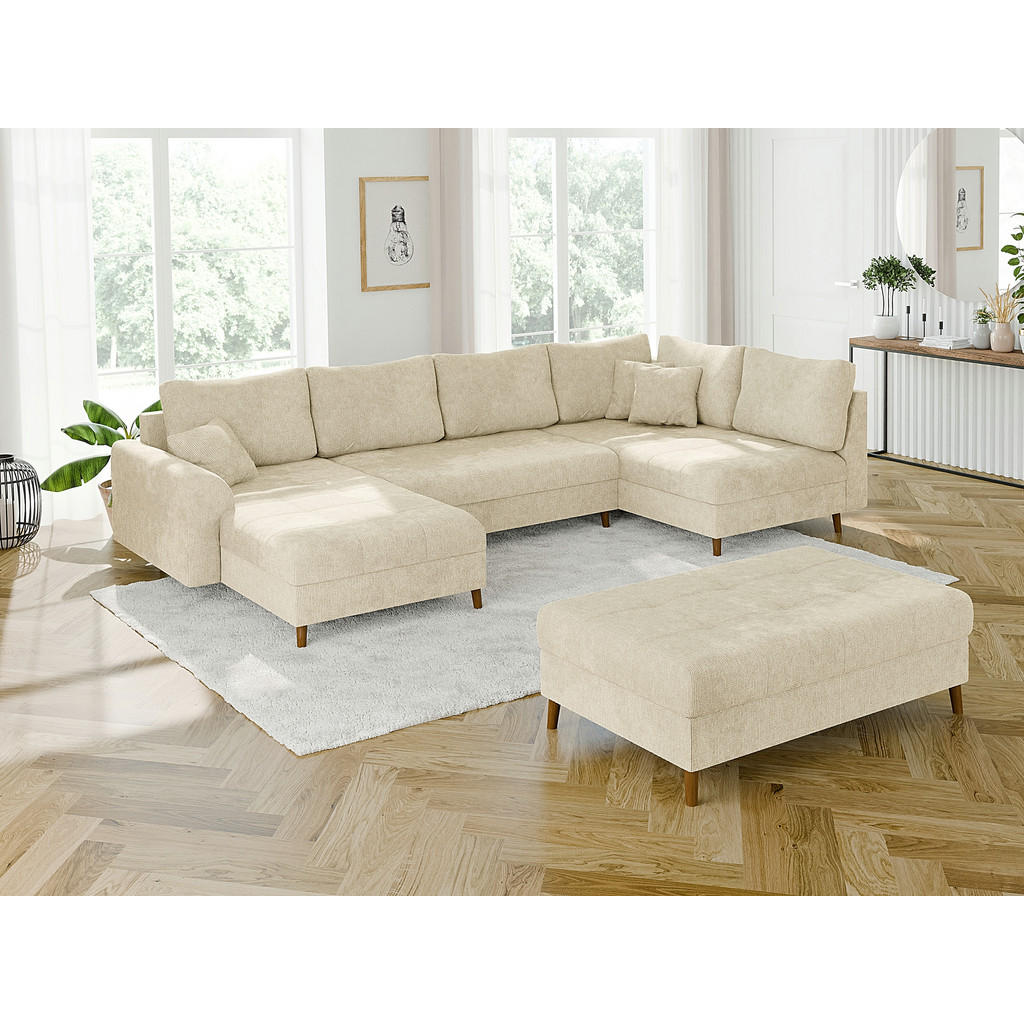 Thumbnail - S-Style Möbel Wohnlandschaft, Beige, Textil, Echtholz,Buche, Birke, 8-Sitzer, Füllung: Silikon,Silikon,Polyetherschaumke...