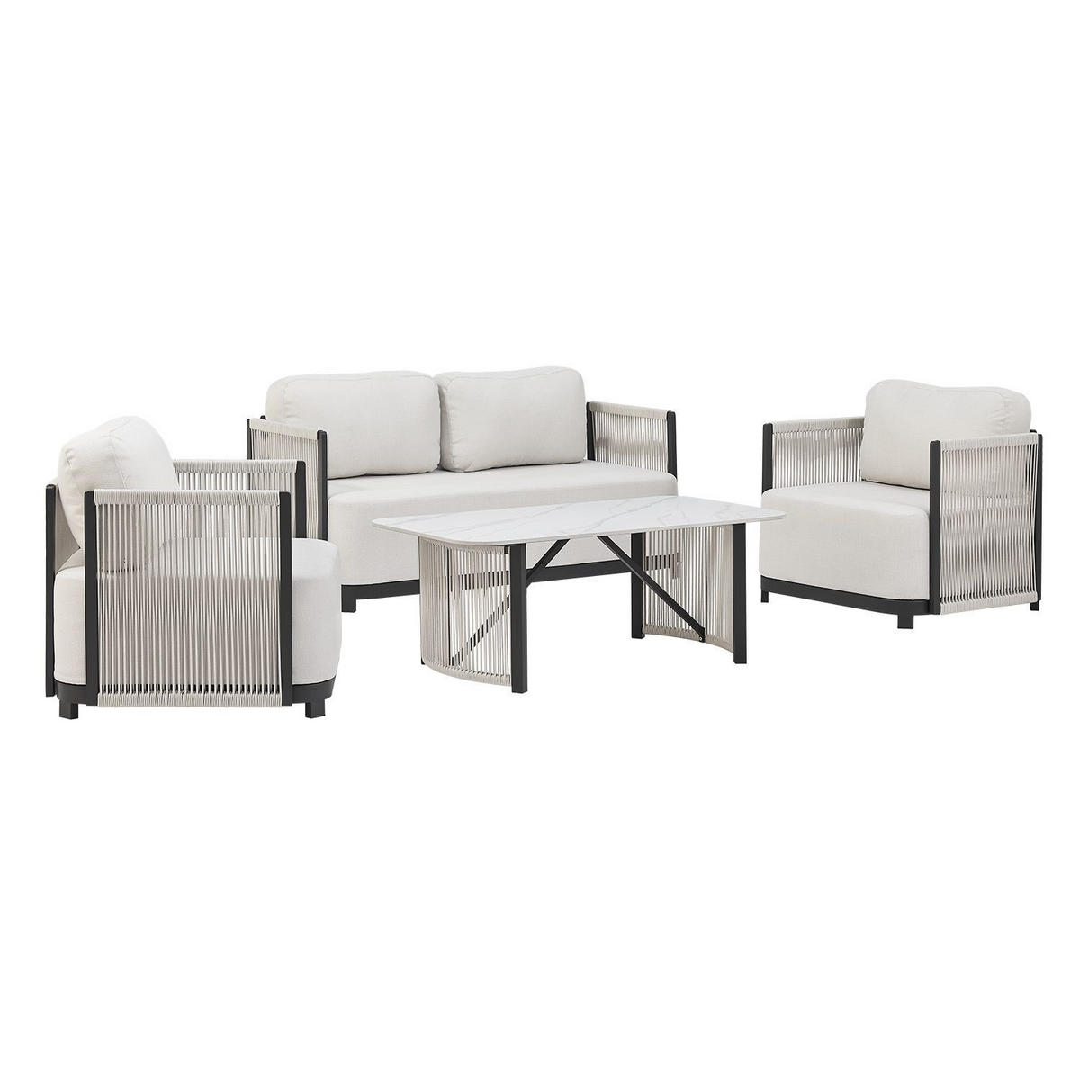 GARTEN-LOUNGE-SET Curacao beige 4-tlg. - Beige, Metall - Juskys