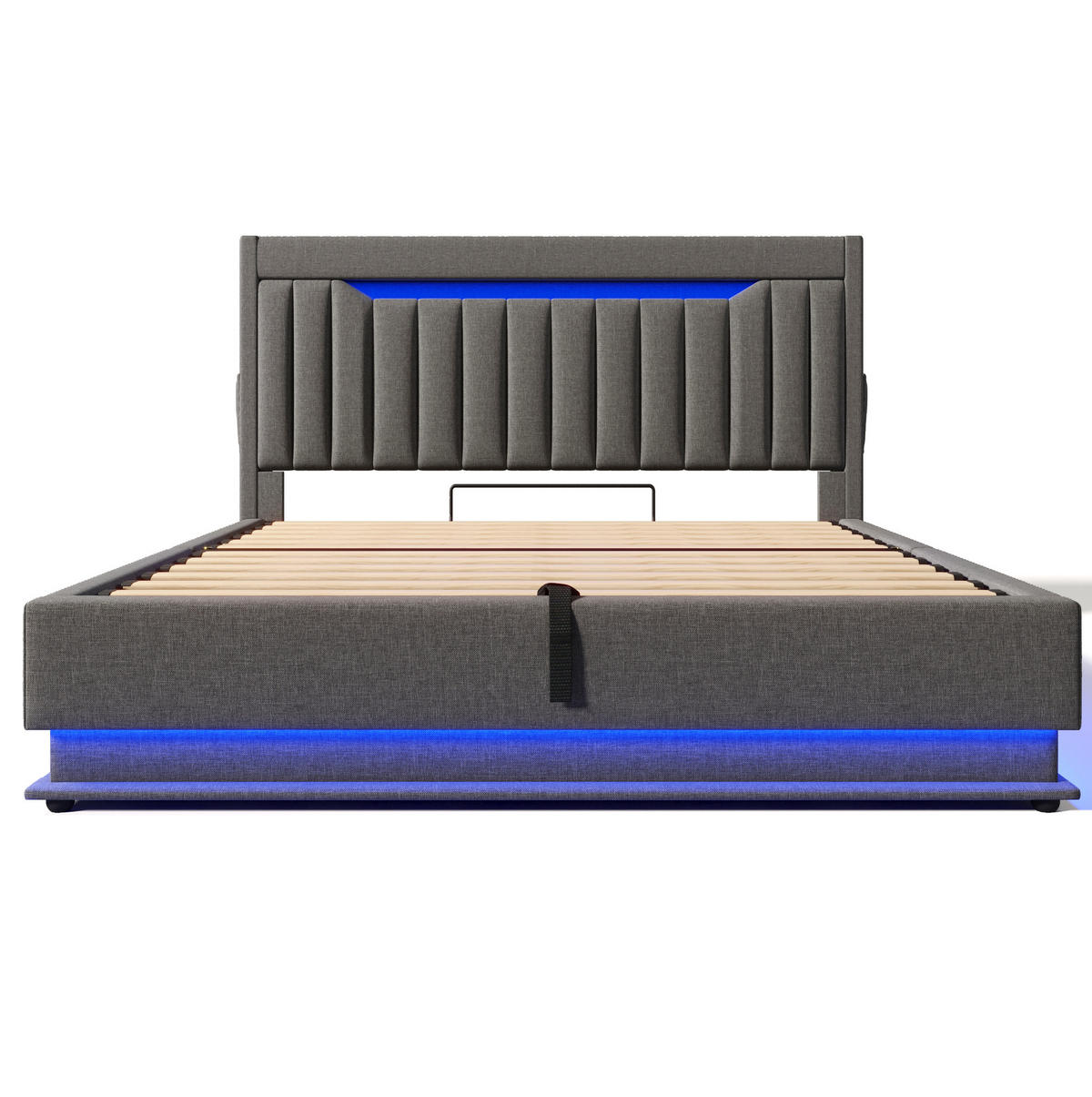 POLSTERBETT mit Stauraum und LED 180x200 cm Leinen Grau - Grau, Metall (180/200cm) - Meubliv