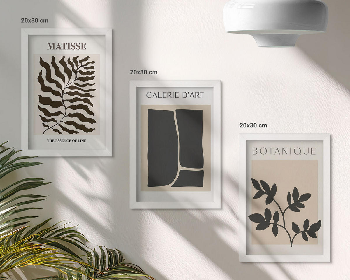 BILDER SET 3er Set - 20x30 cm Weißer Rahmen - Minimalistische Pflanzenposter - Weiß, Kunststoff (20/30cm) - TULUP