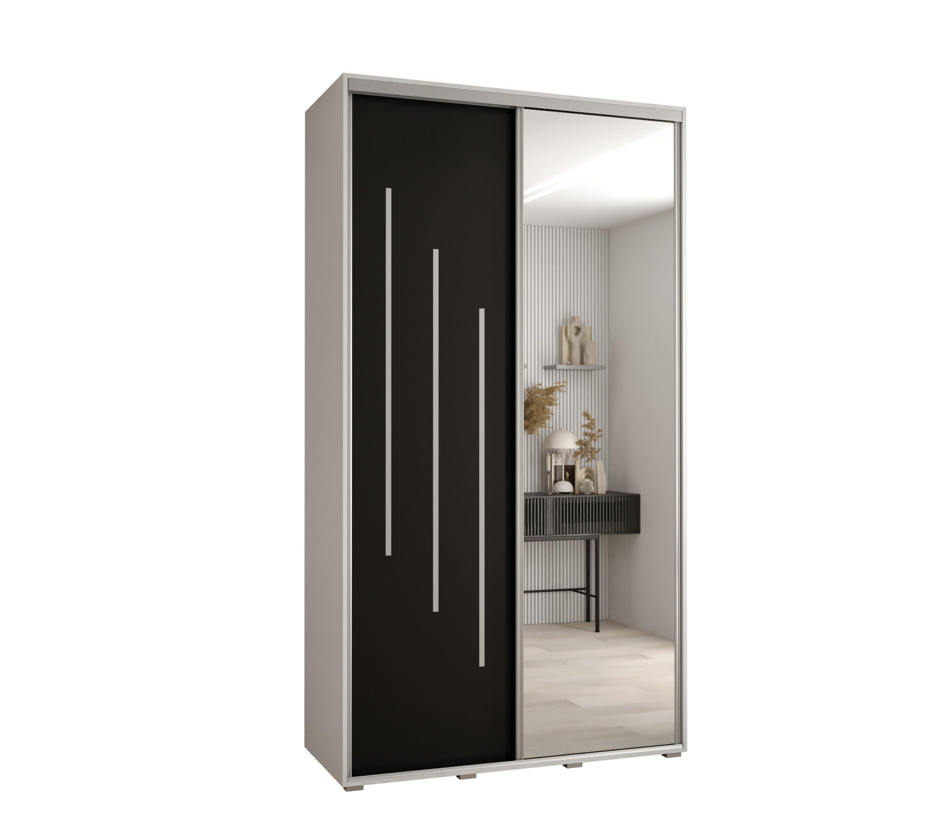 Abiks Möbel Schwebetürenschrank Weiß, Schwarz, Silber 130x235x45 cm