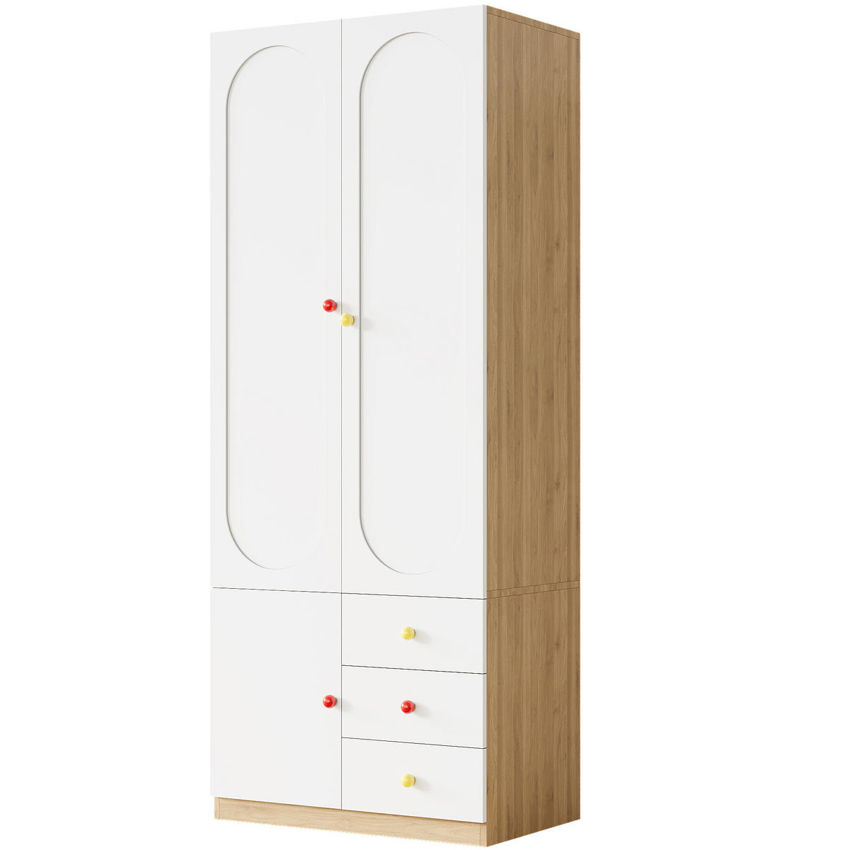 KLEIDERSCHRANK aus MDF 160x45x200 cm Weiß mit 2 Türen, 3 Schubladen, Kleiderstange und Anti-Kipp-Schutz - Weiß, Holzwerkstoff (160/200/45cm) - Modfu