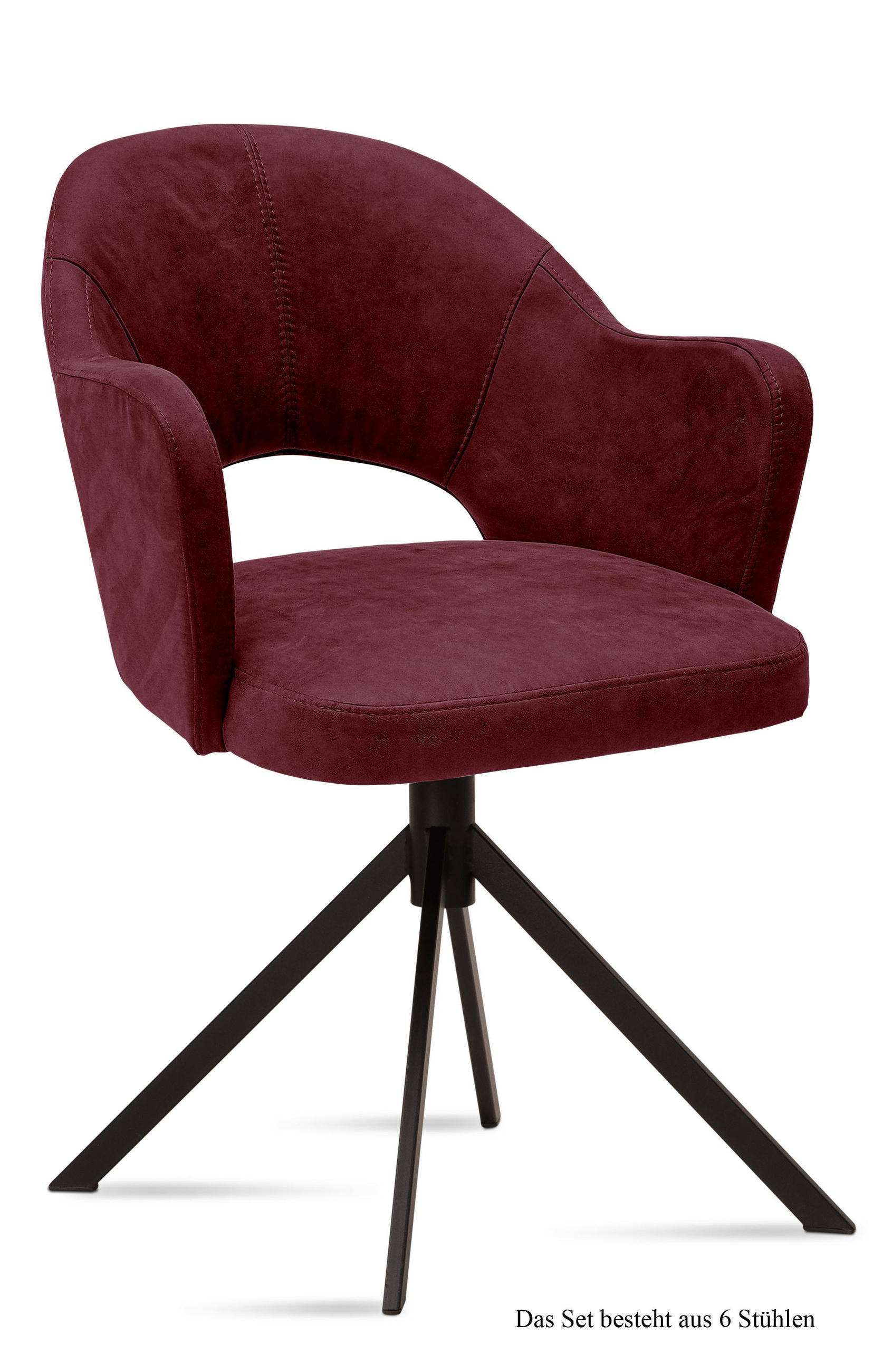 ARMLEHNSTUHL (6er-Set) Dunja 59x87x61 Schwarz/Marsala - Brombeere/Schwarz, Kunststoff (61/87/59cm) - 58aufmkessel