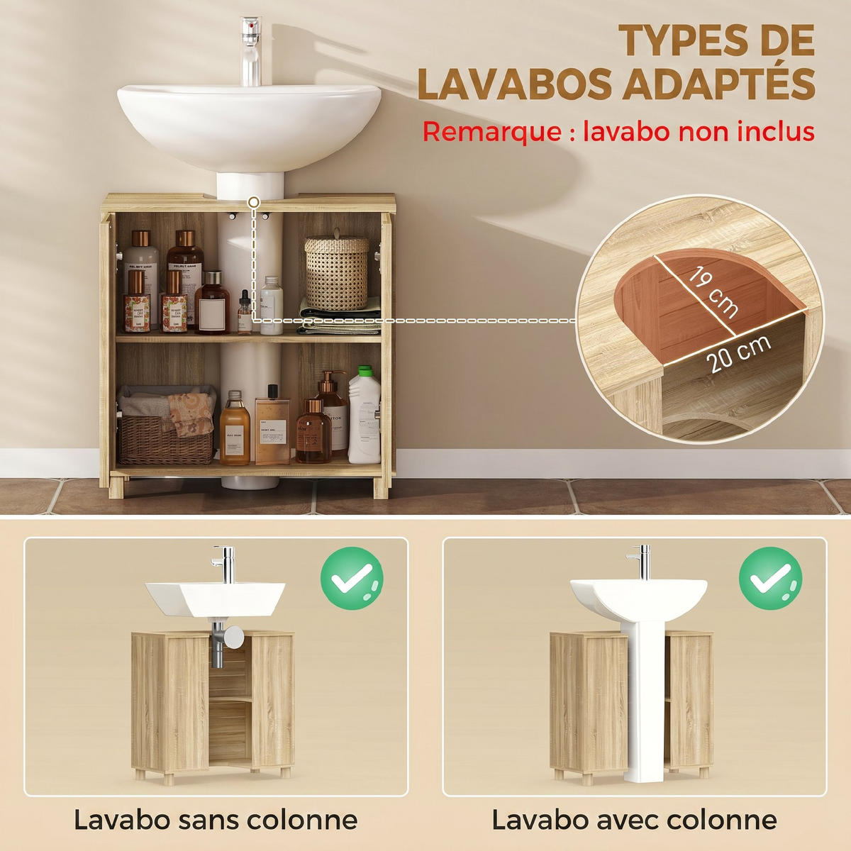 WASCHBECKENUNTERSCHRANK DE-15957 Push-to-Open Naturholz - Naturfarben, Holzwerkstoff (60/60/30cm) - ComfortXL