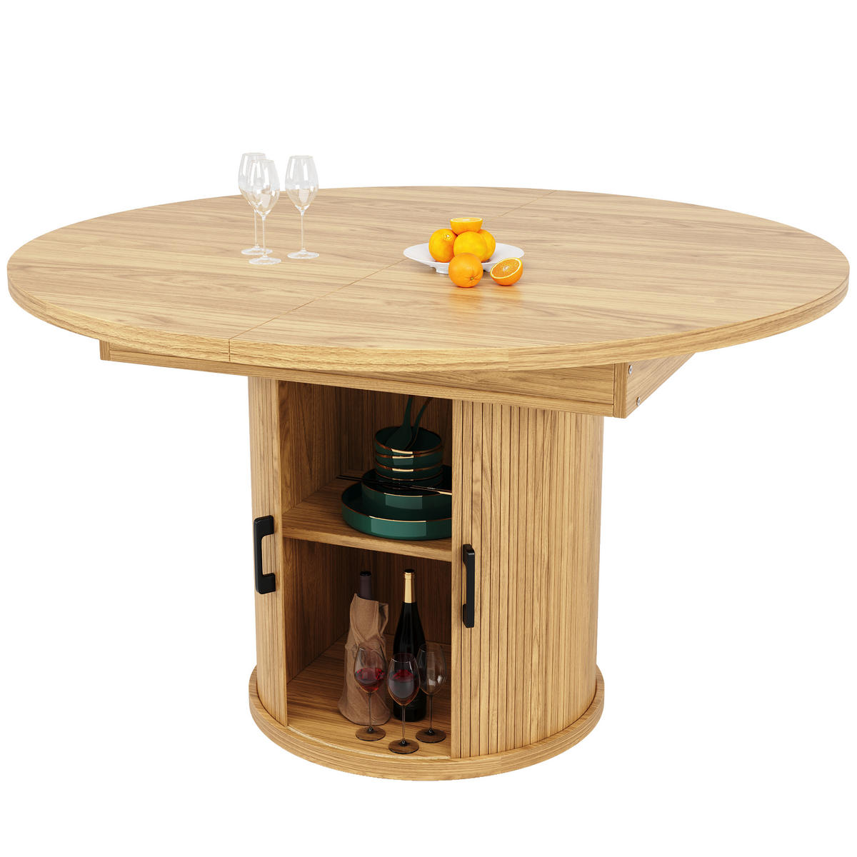 ESSTISCH Ausziehbar Natürlich mit Stauraum 118-158/118/76 cm - Naturfarben, Holz (118/118/76.8cm) - Oxeza