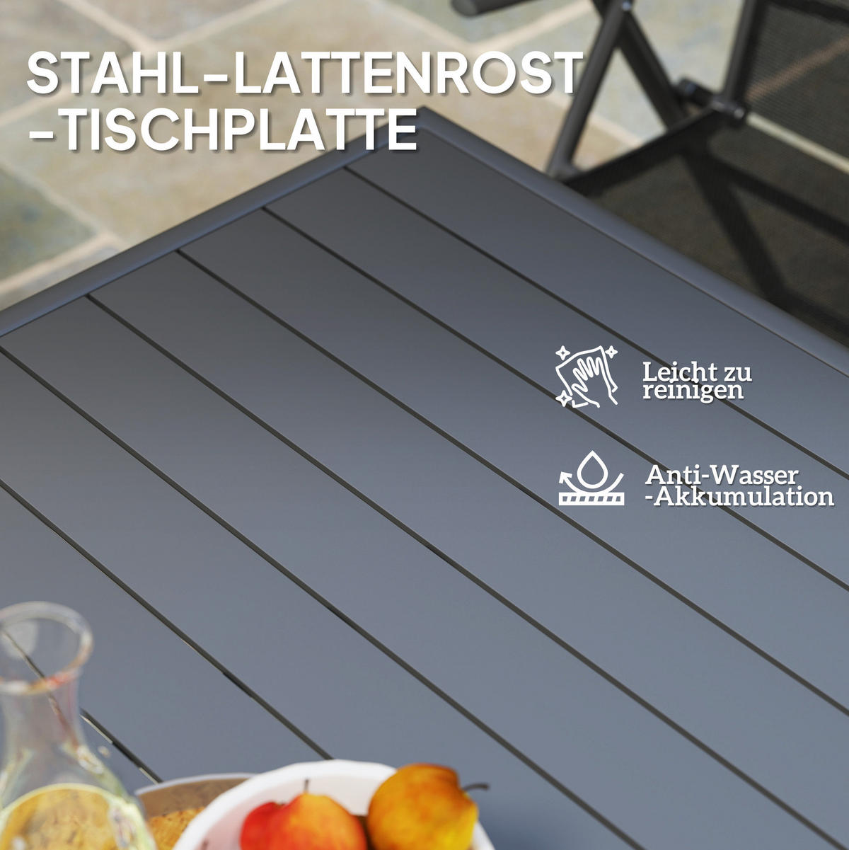 GARTENTISCH 80/80/74 cm aus Stahl, wetterfest mit Stahllatten und pulverbeschichtetem Gestell, Grau - Grau, Metall (80/80/74cm) - Redom