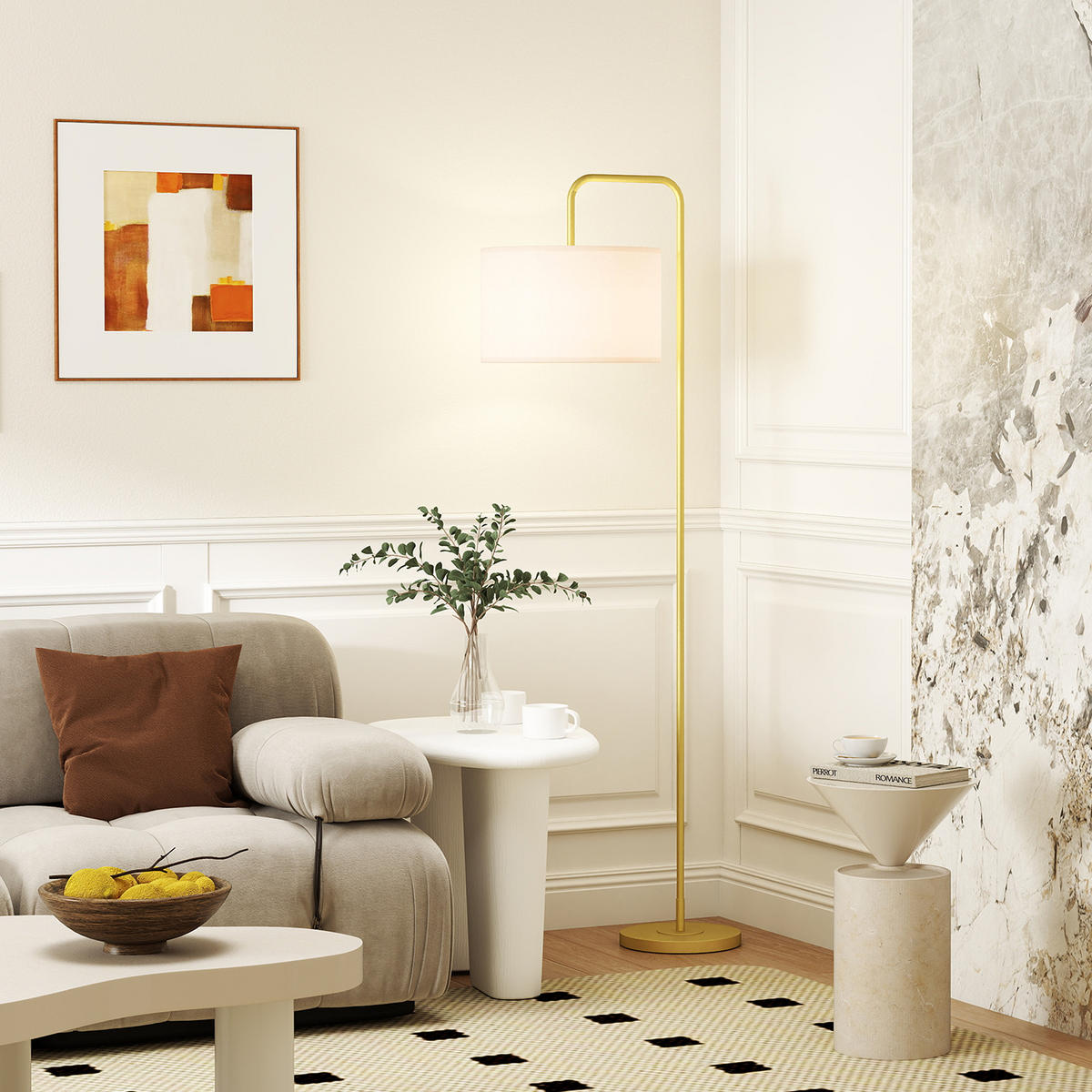 STEHLAMPE Stahl Gold - Weiß, Metall (64/38/163.5cm) - HOMCOM