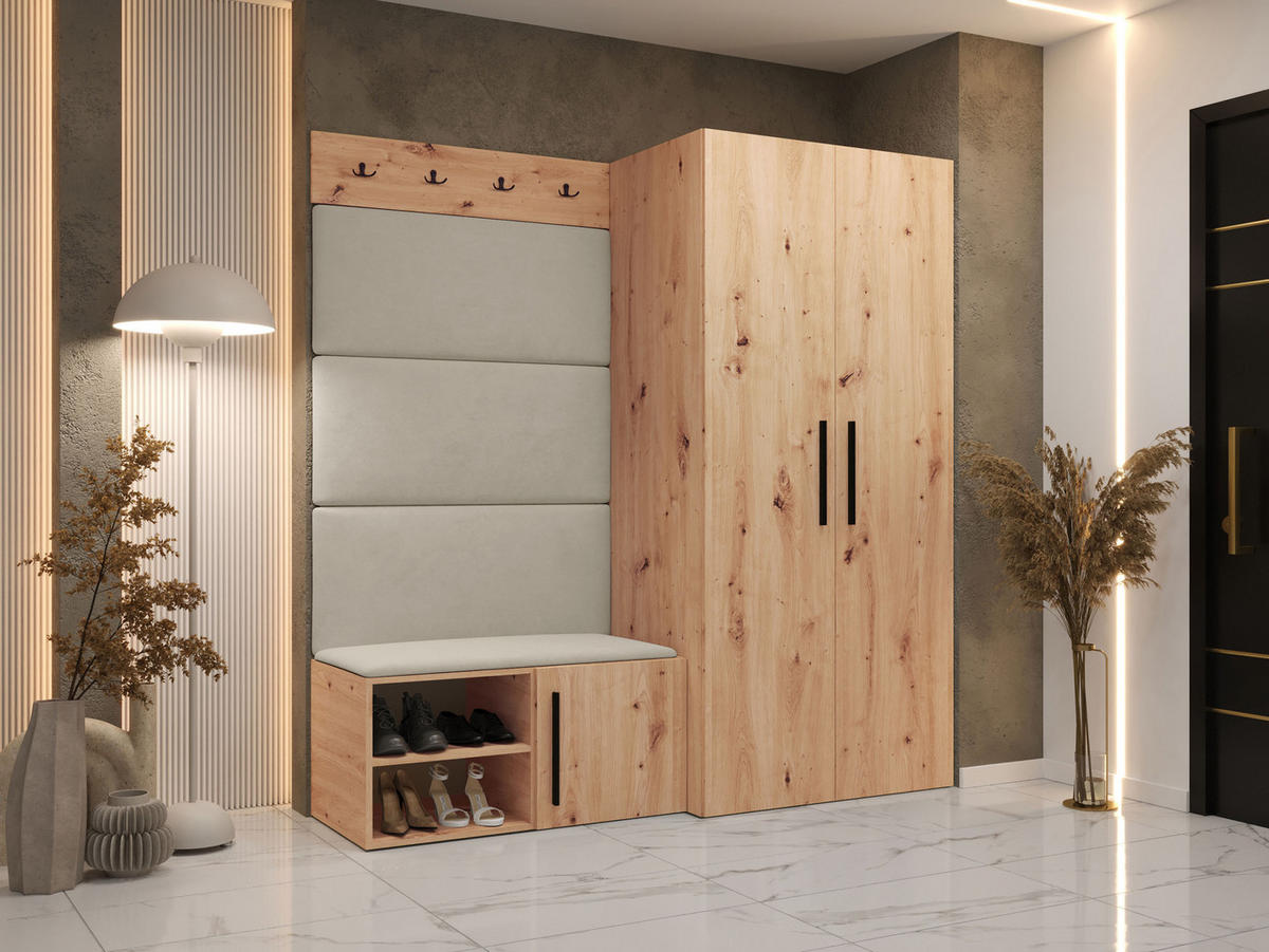 GARDEROBEN-SET Medi I - Beige/Schwarz, Holzwerkstoff/Kunststoff (80/191/50cm) - MIRJAN24