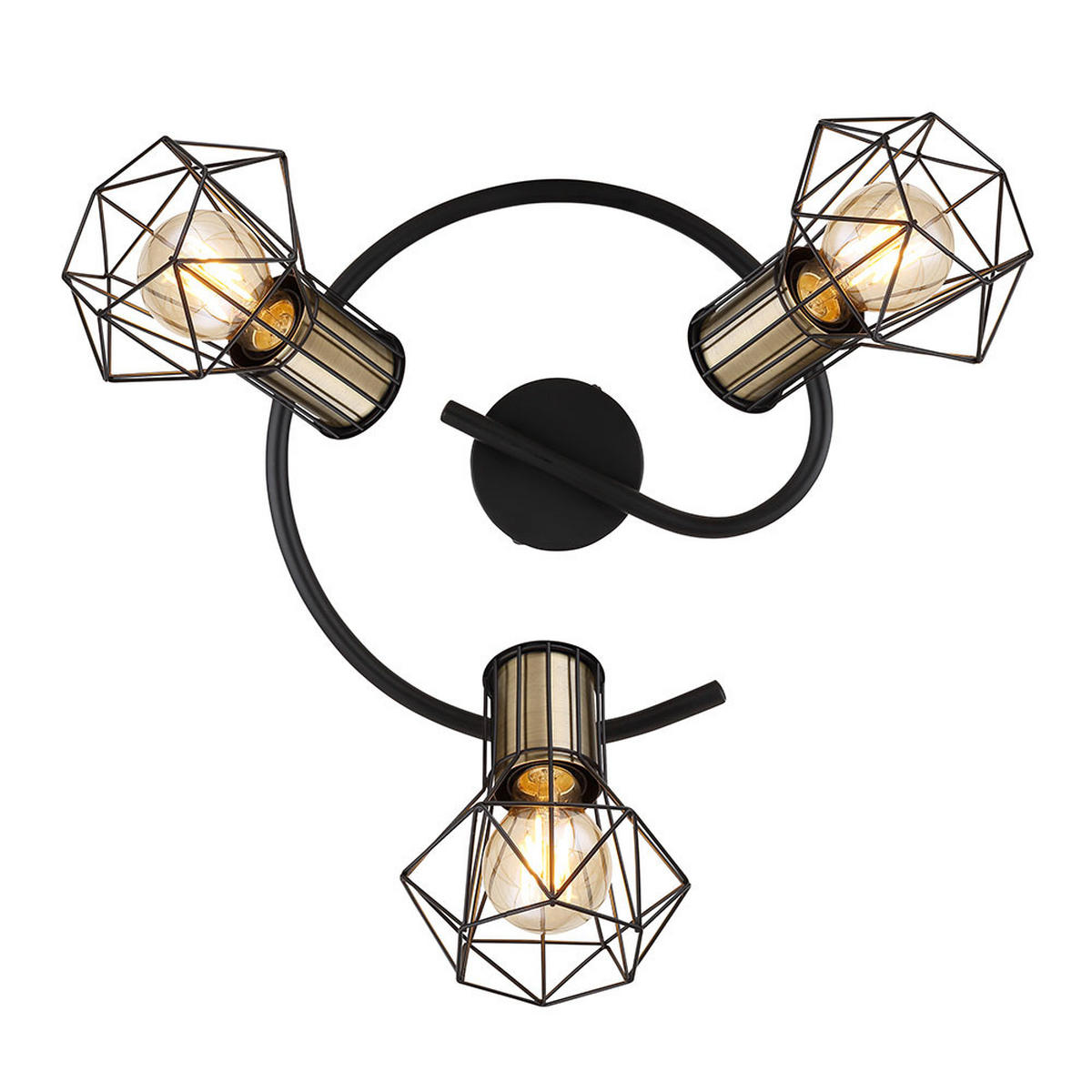 DECKENLEUCHTE PRISKA Schwarz Altmessing - Schwarz, Metall (28.5/28.5/9cm) - Globo Lighting