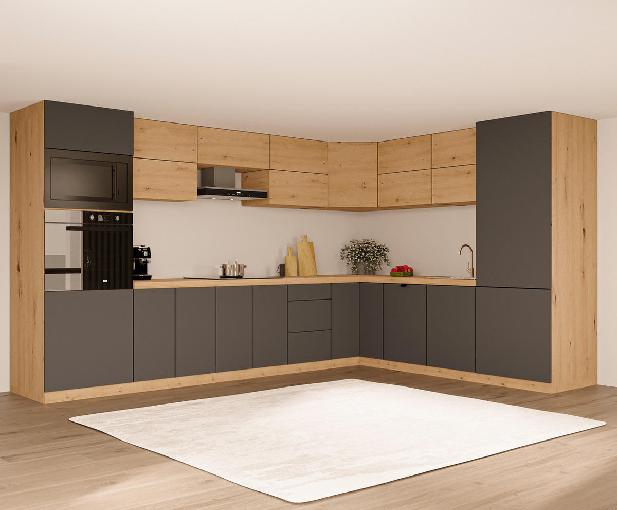 WINKELKÜCHE 360cm x 260cm- Langen KL11-M360 - in Grau/Artisan Eiche - Eiche Artisan/Grau, Holz (620/212/58cm)