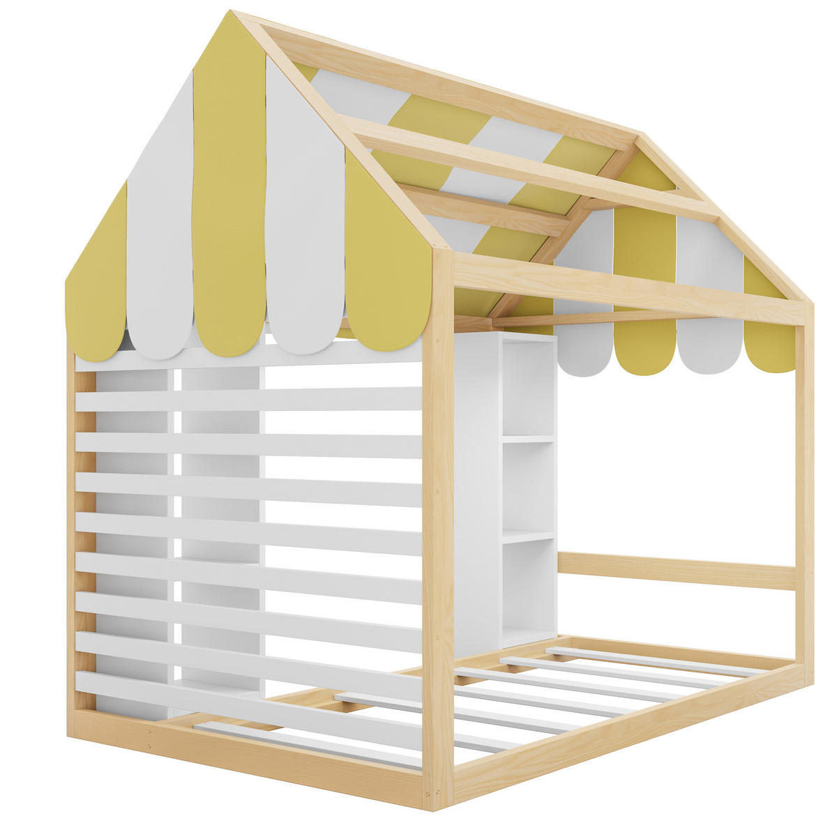 HAUSBETT 90/200 cm mit Himmelbett und Stauraum, DE-41618, in Holzfarbe/Weiß - Naturfarben/Weiß, Holzwerkstoff (90/200cm) - ComfortXL