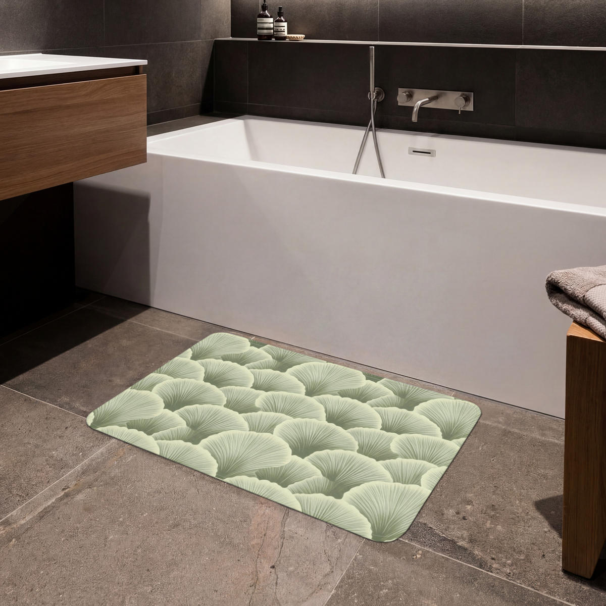 KOUPELNOVÁ PŘEDLOŽKA Vějíř - list - zelený 80x50 cm - pastelově zelená, textil/plast (80/50cm)