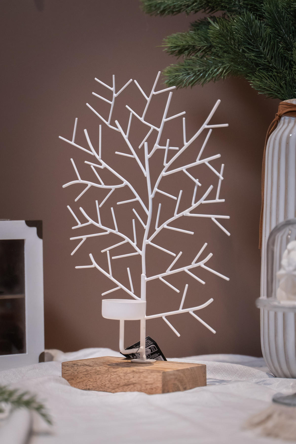 TEELICHTHALTER Metall 6/22/33 cm - Weiß, Holz (22/33/6cm) - Home Styling Collection