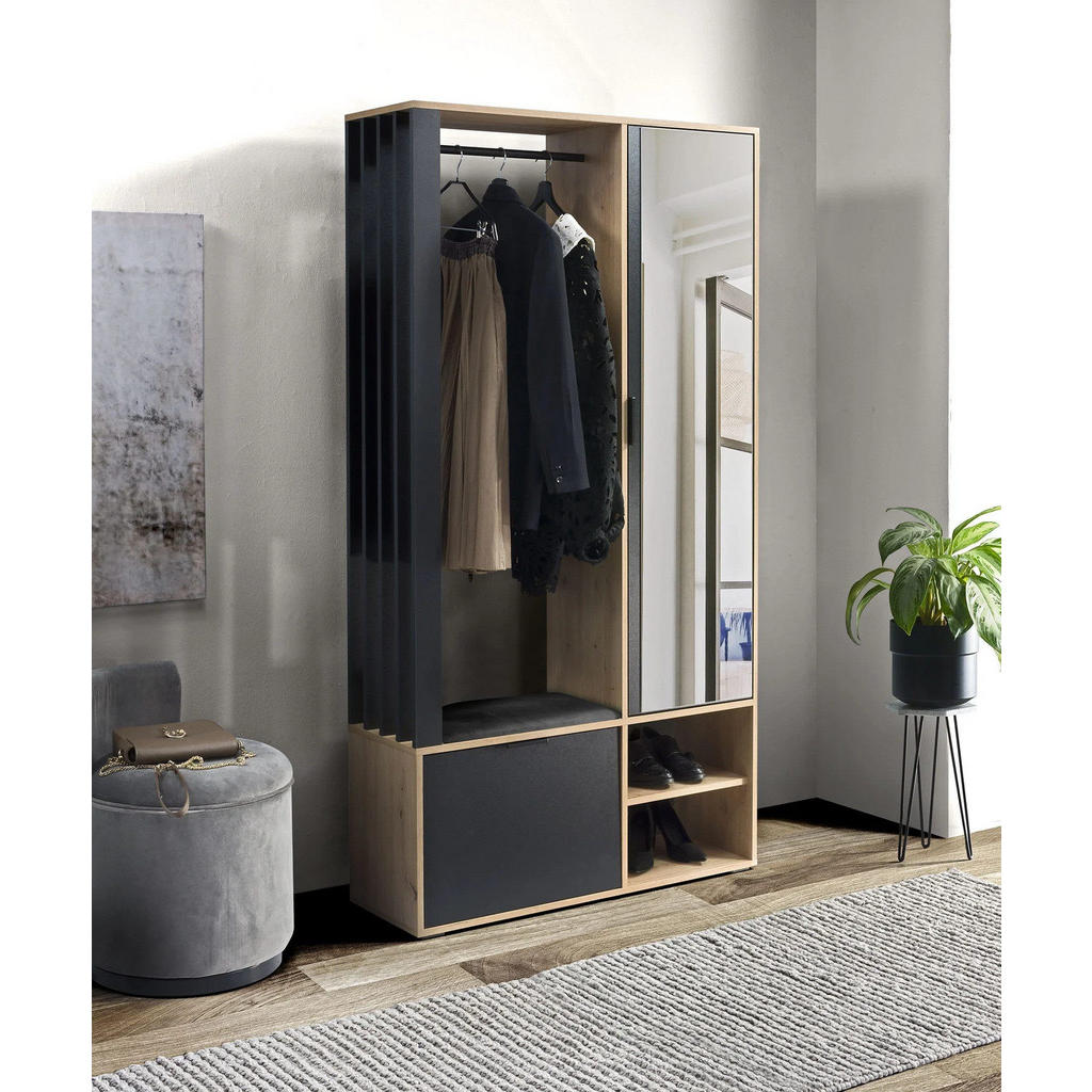 Thumbnail - Beautysofa Garderobenschrank, Eiche Artisan, Holzwerkstoff, 100x190x33 cm, Garderobe, Garderobenschränke