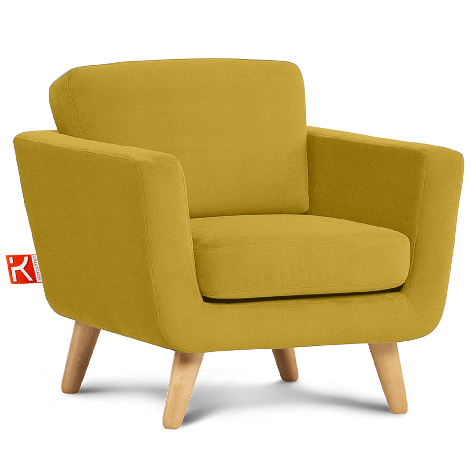 SESSEL TAGIO Massivholz-Beine, Gelb - Gelb/Braun, Buchenholz/Textil (86/80/88cm) - KONSIMO®
