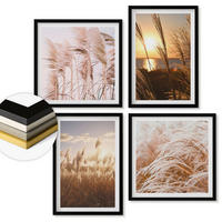 WANDBILDER 4er-Set - 50x50 cm & 40x60 cm Schwarzer Rahmen - Boho-Grasfeld-Sonnenuntergang - Schwarz, Kunststoff (50/50cm) - ArtPrintCave