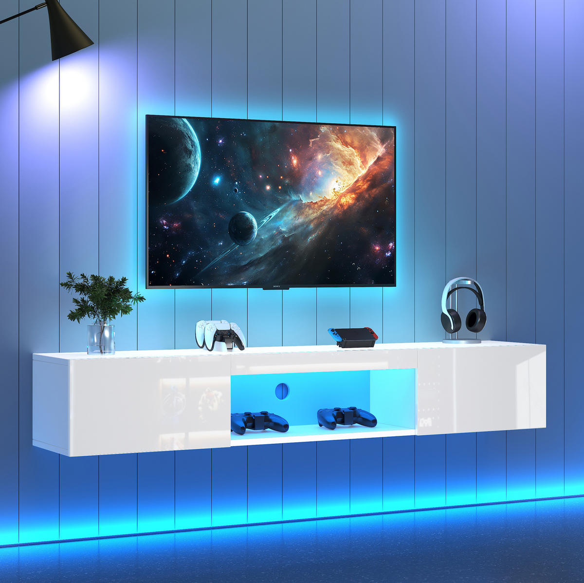 TV-ELEMENT hängend 160 x 31 x 22 cm Hochglanz Weiß mit LED - Weiß, Holzwerkstoff (31/22/160cm) - Beauniv