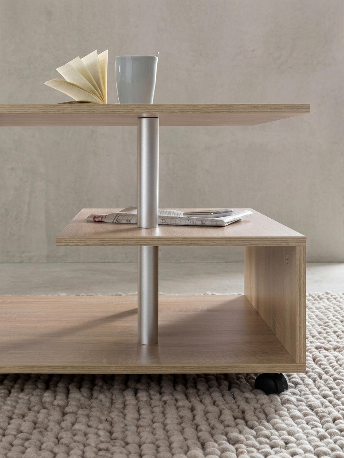 COUCHTISCH Eleganza in Grau, Melaminharzbeschichtung, mit geräumigen Ablageflächen - Beige/Schwarz, Holz (60/105/48cm) - KADIMA DESIGN