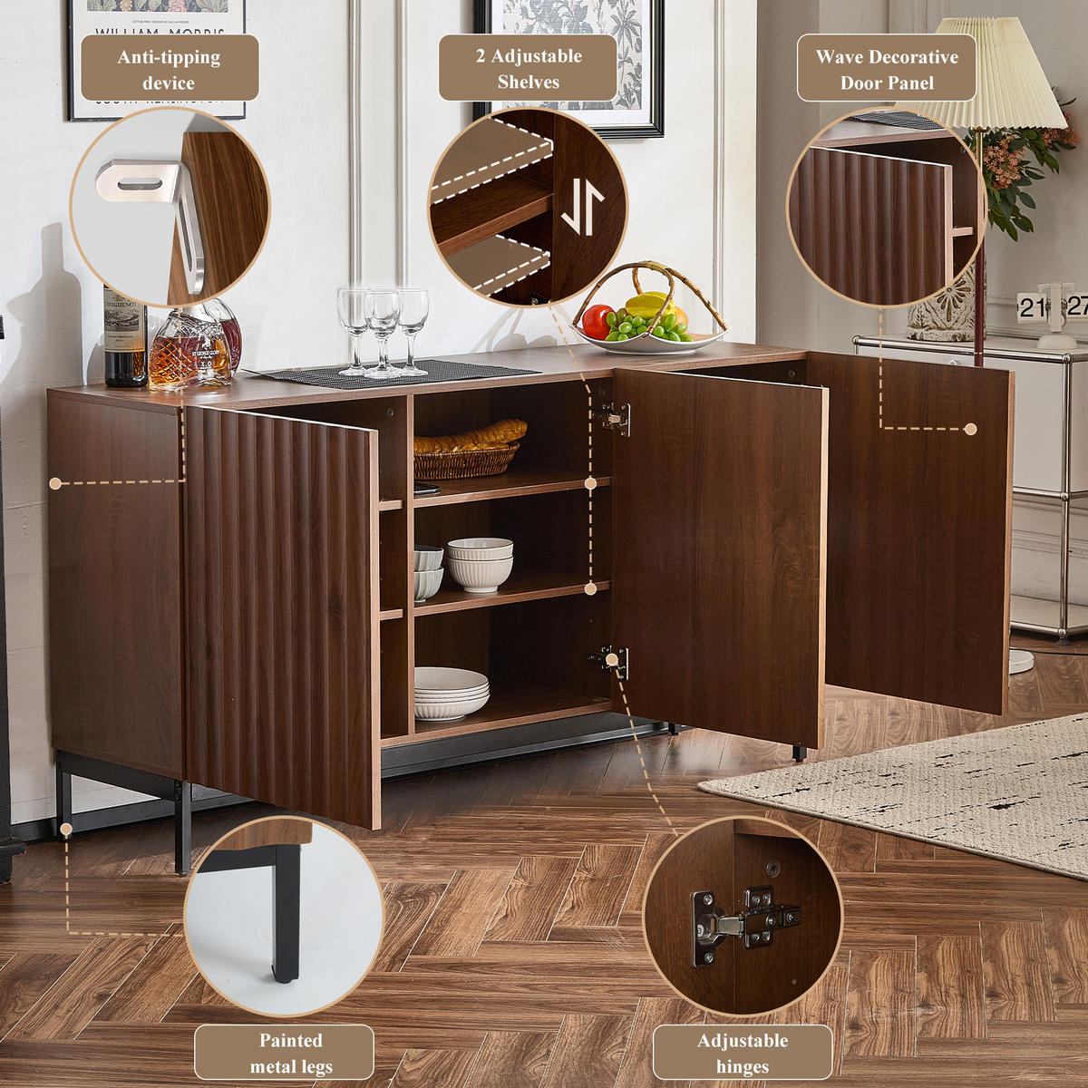 SIDEBOARD mit wellenförmigem 3D-Design, MDF/PB, 150/40/80 cm, Dunkelbraun - Dunkelbraun, Holzwerkstoff (150/80/40cm) - Redom