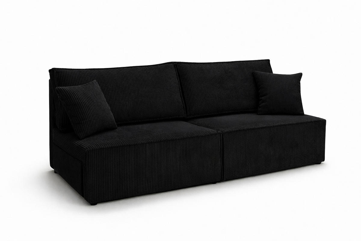 SOFA Mit Schlaffunktion Und Bettkasten, Cordstoff Poso, Schwarz, BEST MINI - Schwarz, Holz (200/83/98cm) - Kaiser Möbel