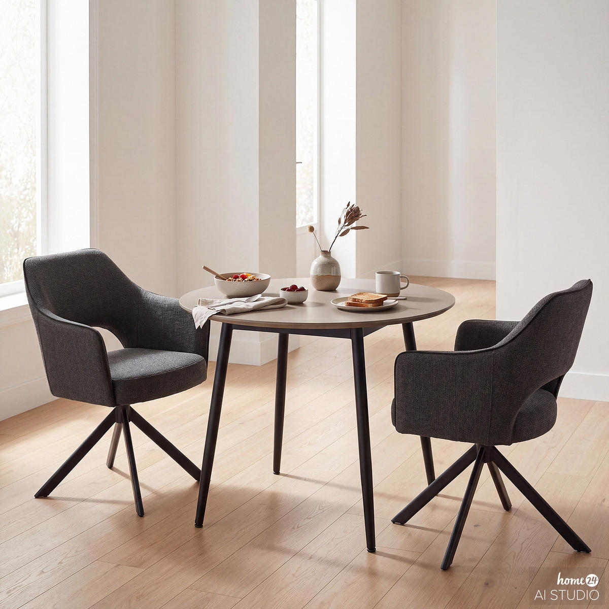DREHBARER ARMLEHNENSTUHL - Anthrazit, Textil/Metall (64/85/61cm) - home24