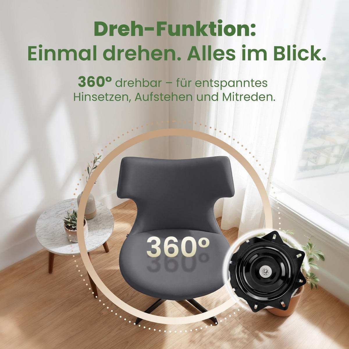 DREHSTUHL 2 Lederlook Grau - Schwarz/Grau, Textil (65/79/69cm) - CLP
