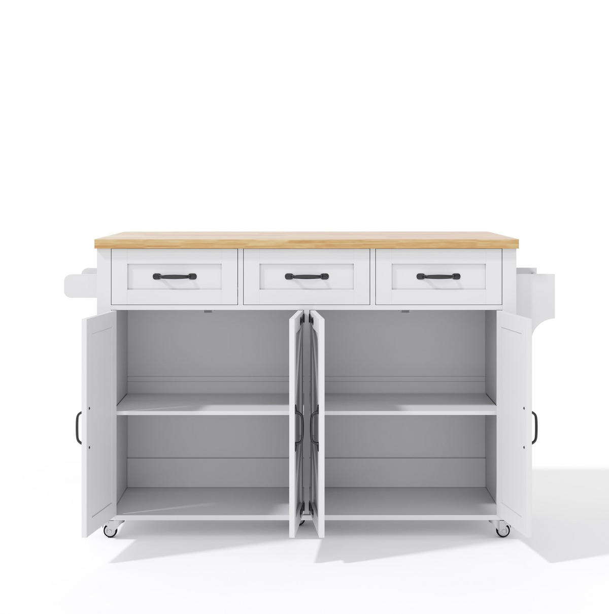 KÜCHENINSEL 140/43/90,5 cm Weiß/Natur aus MDF mit Klappplatte - Weiß, Holzwerkstoff (140/90.5/70cm) - OKWISH